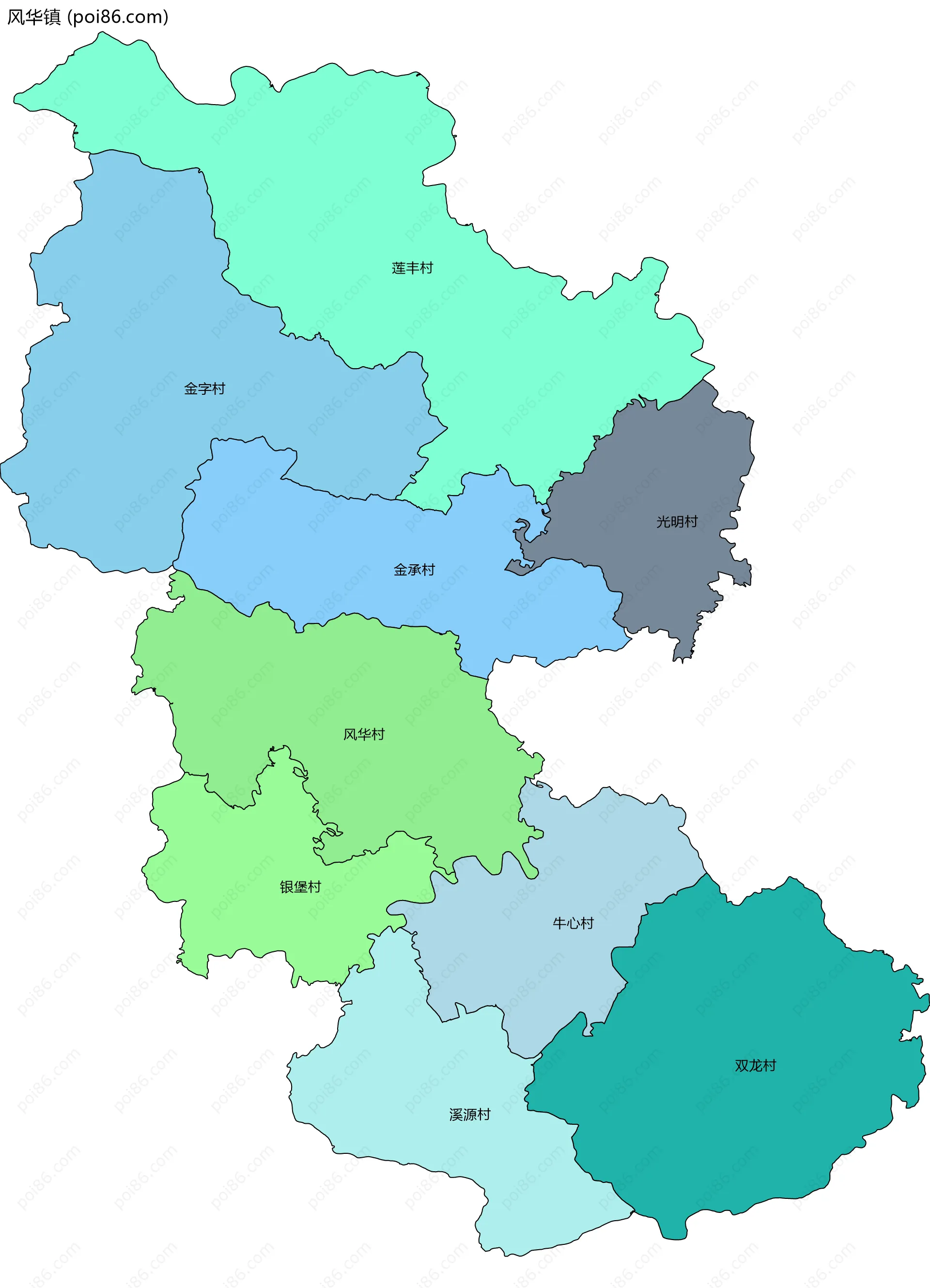 风华镇边界地图(五级行政区划)