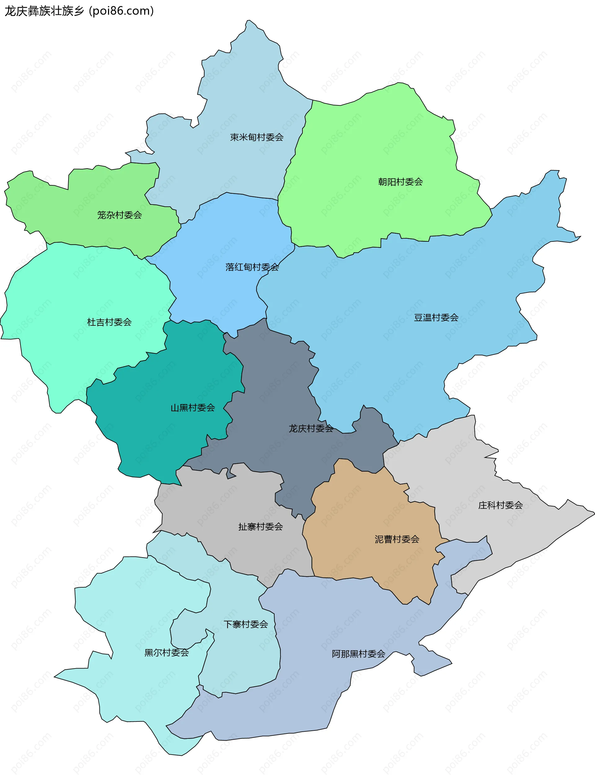 龙庆彝族壮族乡边界地图(五级行政区划)