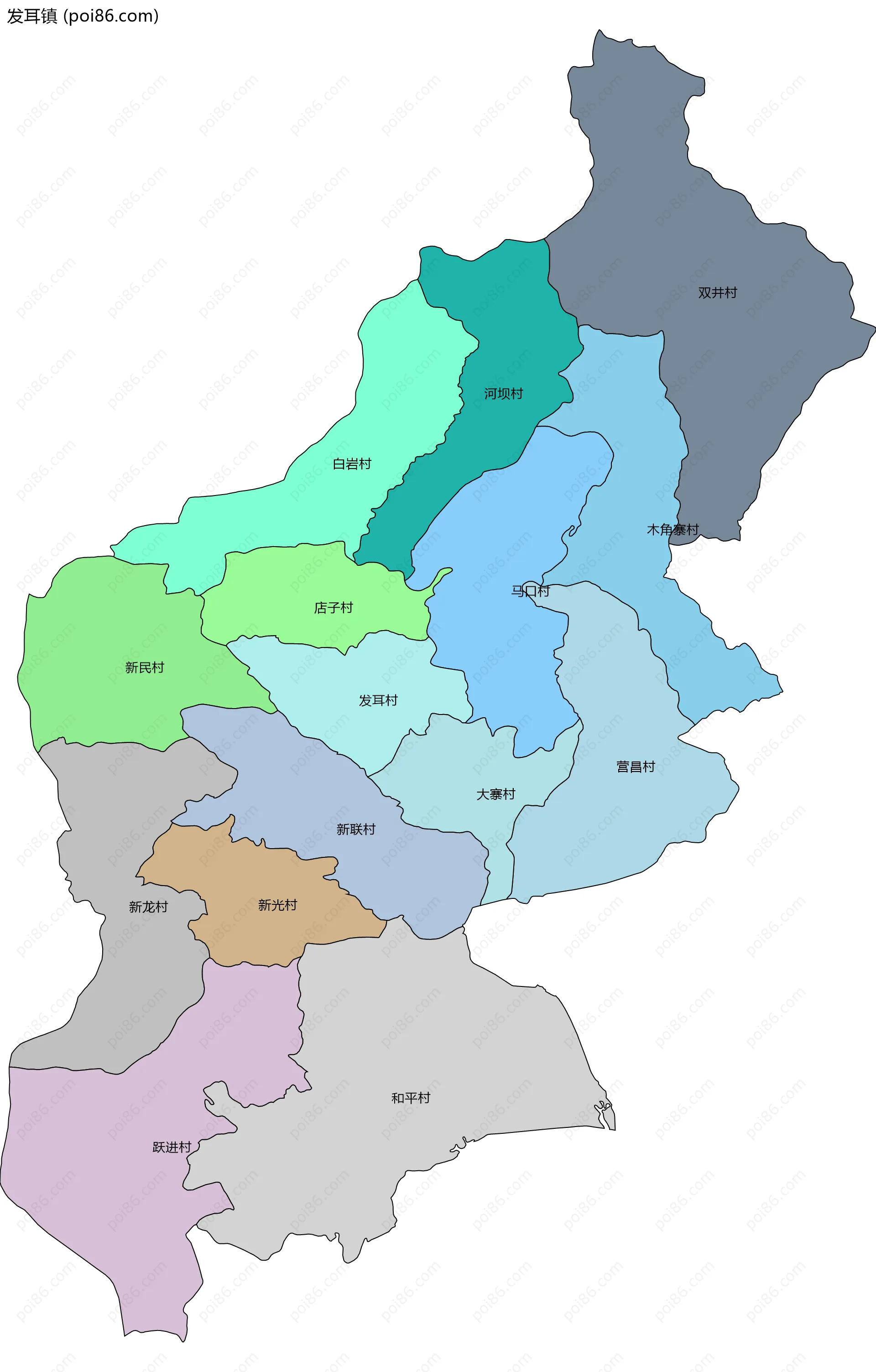 发耳镇边界地图(五级行政区划)