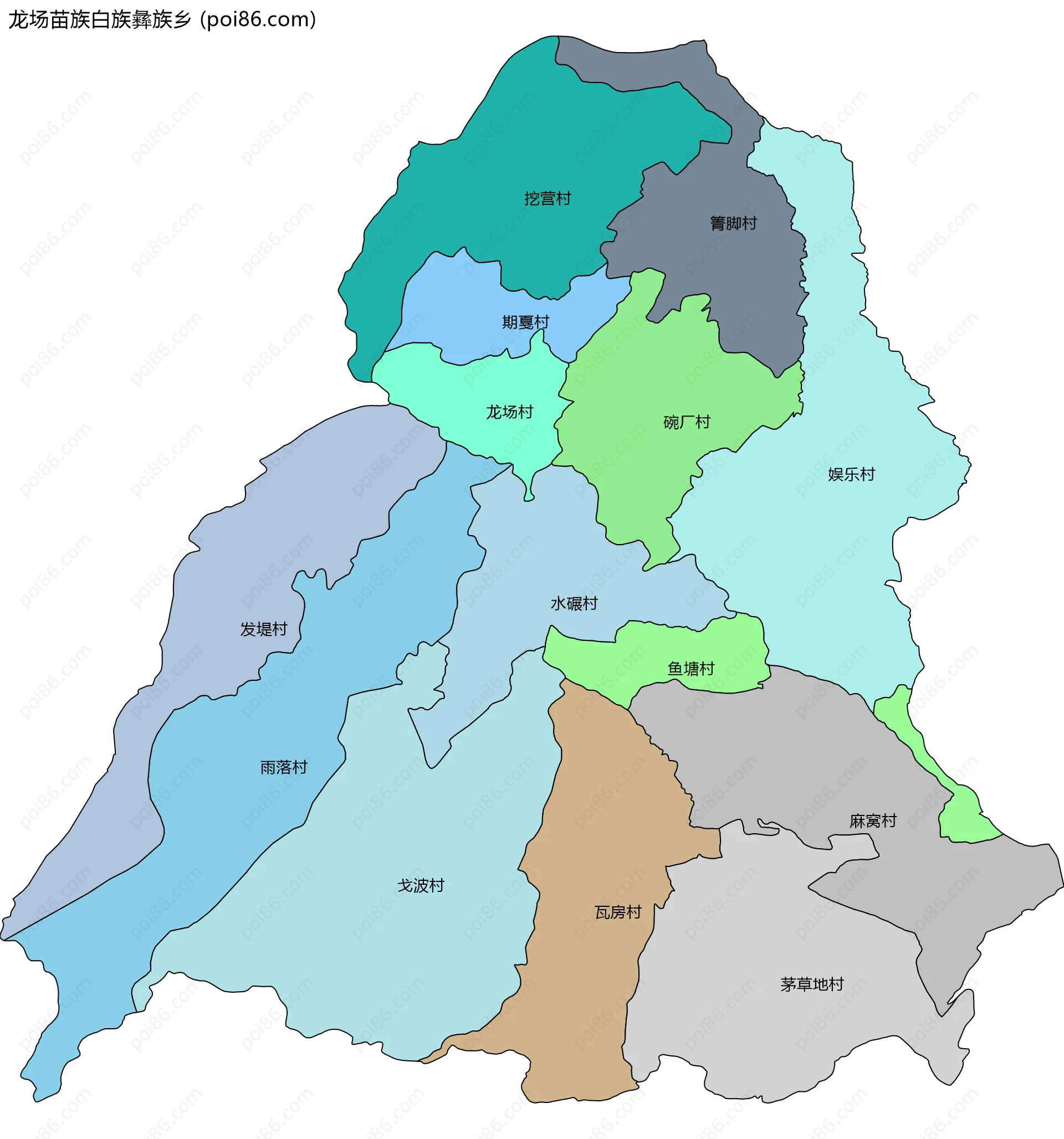 龙场苗族白族彝族乡边界地图(五级行政区划)