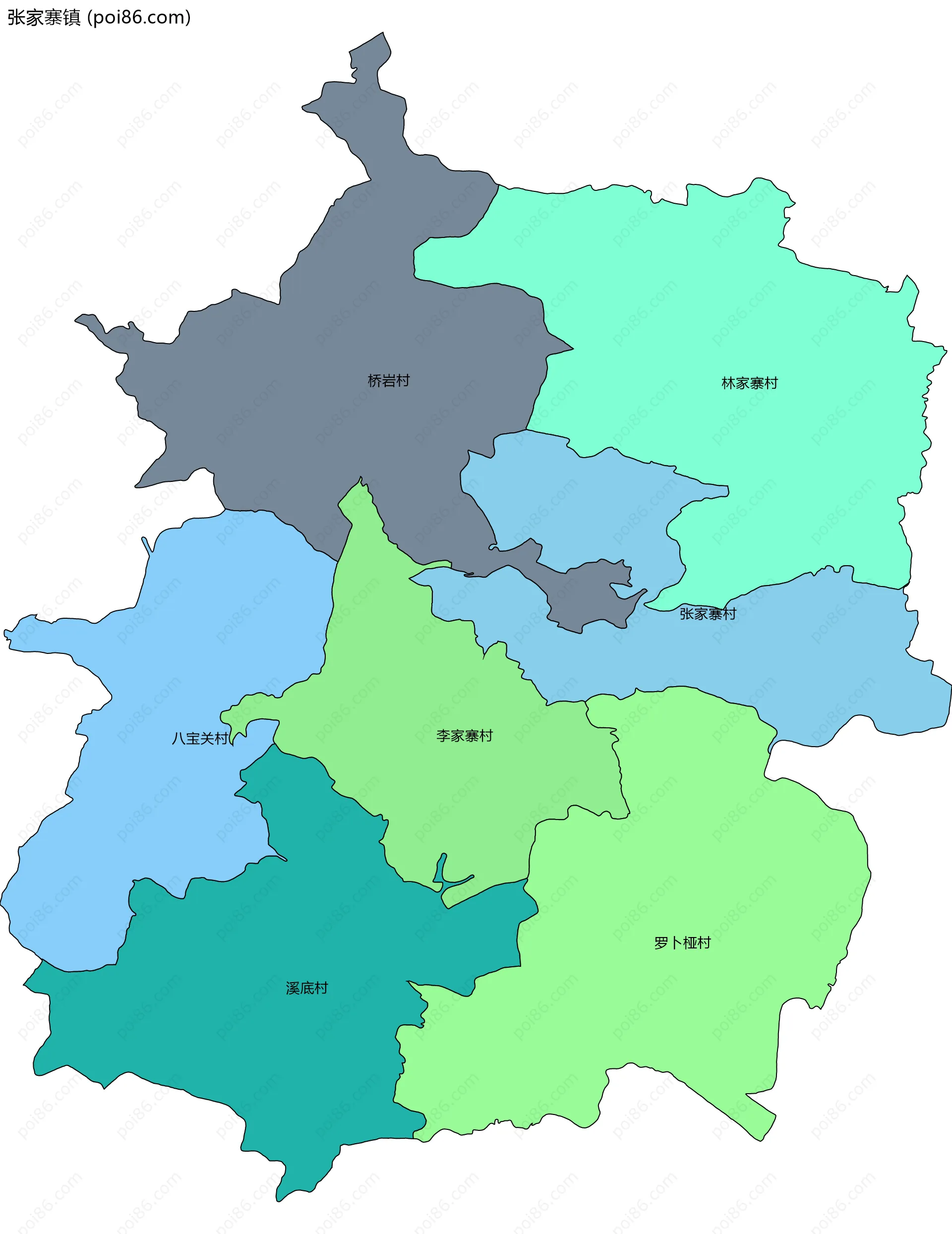 张家寨镇边界地图(五级行政区划)