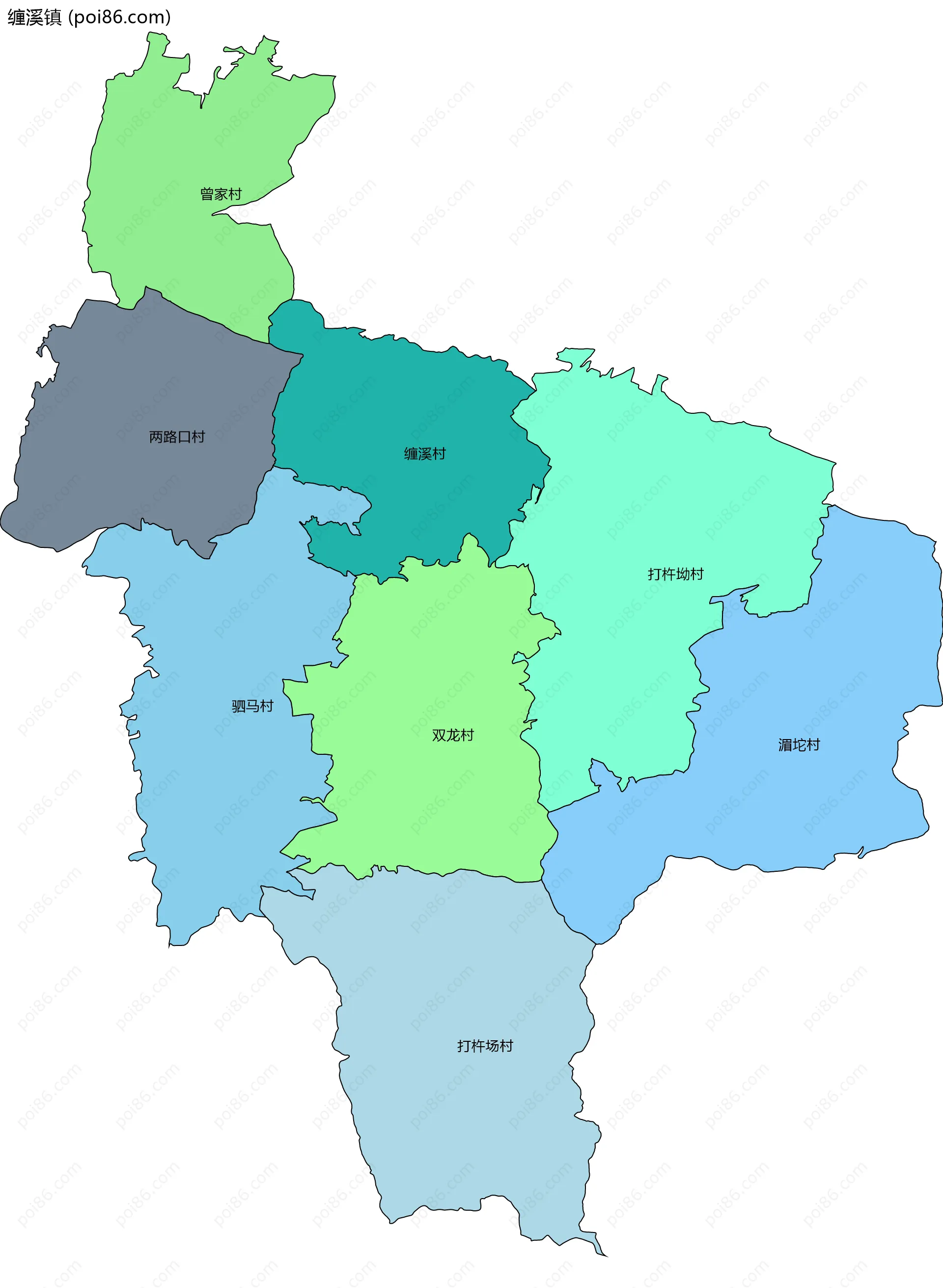 缠溪镇边界地图(五级行政区划)