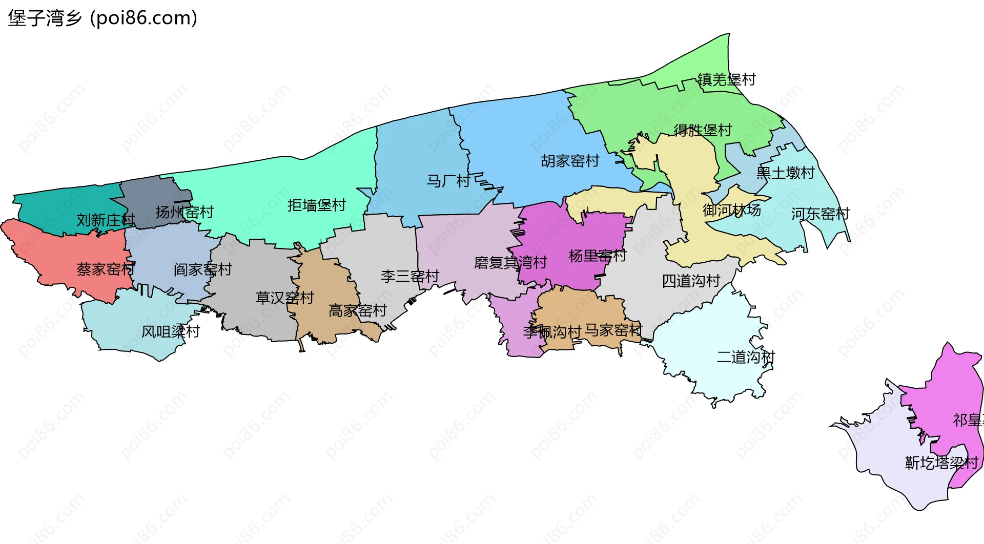 堡子湾乡边界地图(五级行政区划)