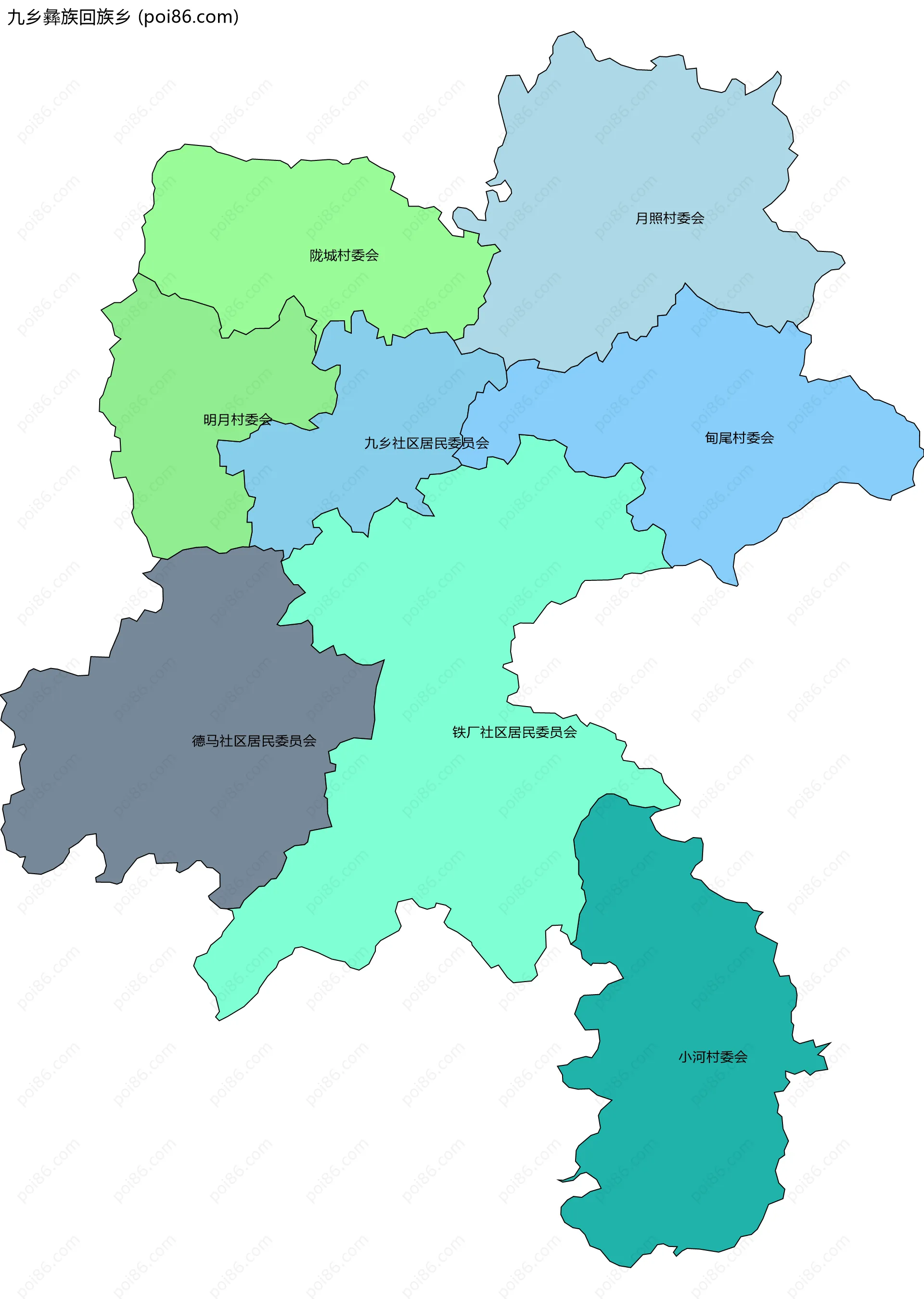 九乡彝族回族乡边界地图(五级行政区划)
