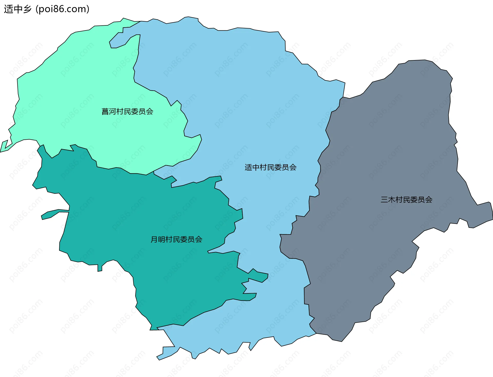 适中乡边界地图(五级行政区划)