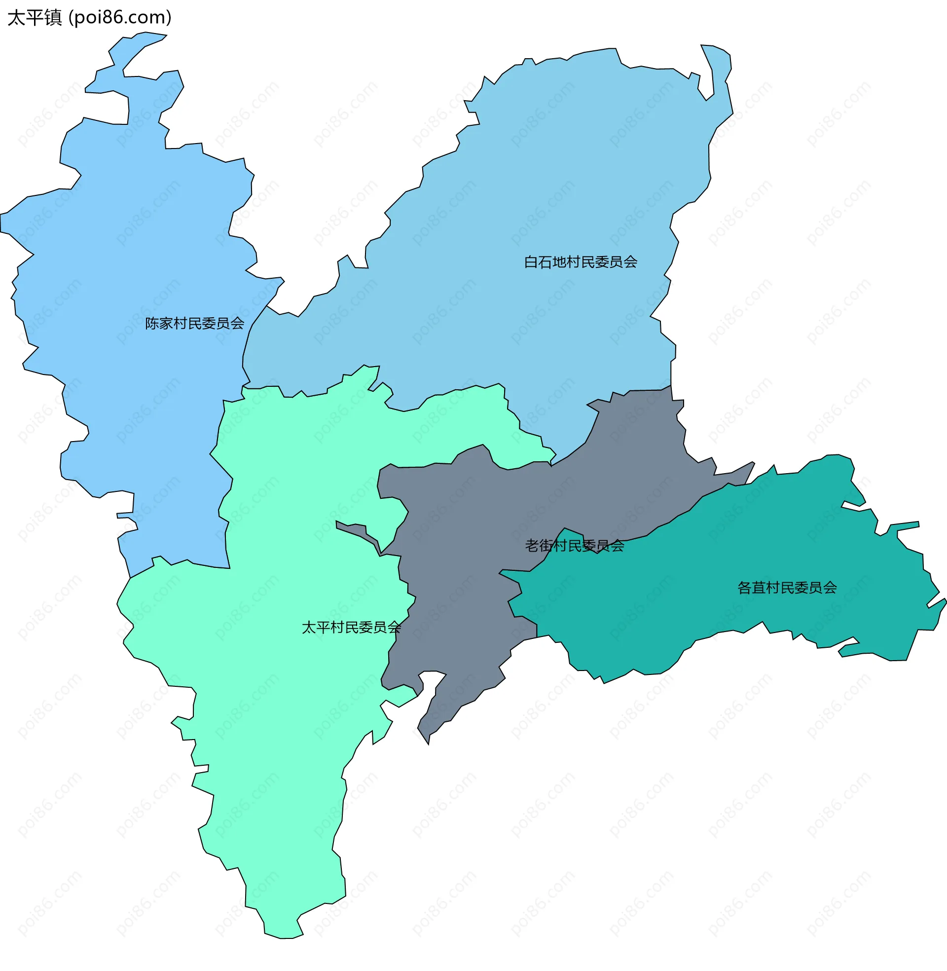 太平镇边界地图(五级行政区划)