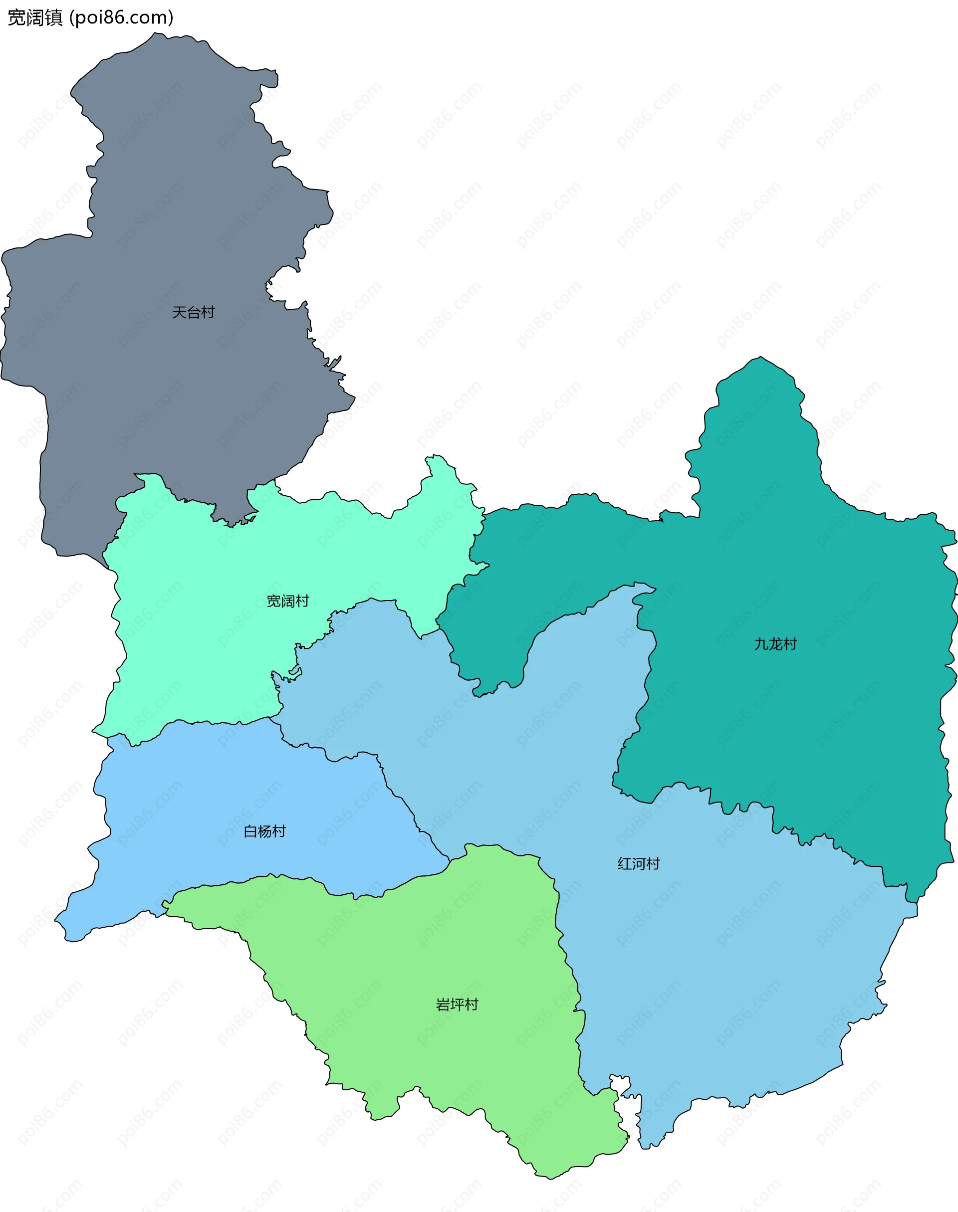 宽阔镇边界地图(五级行政区划)