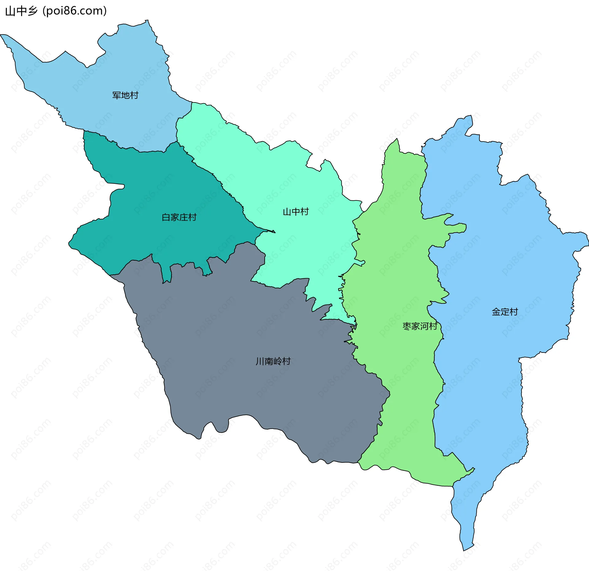 山中乡边界地图(五级行政区划)