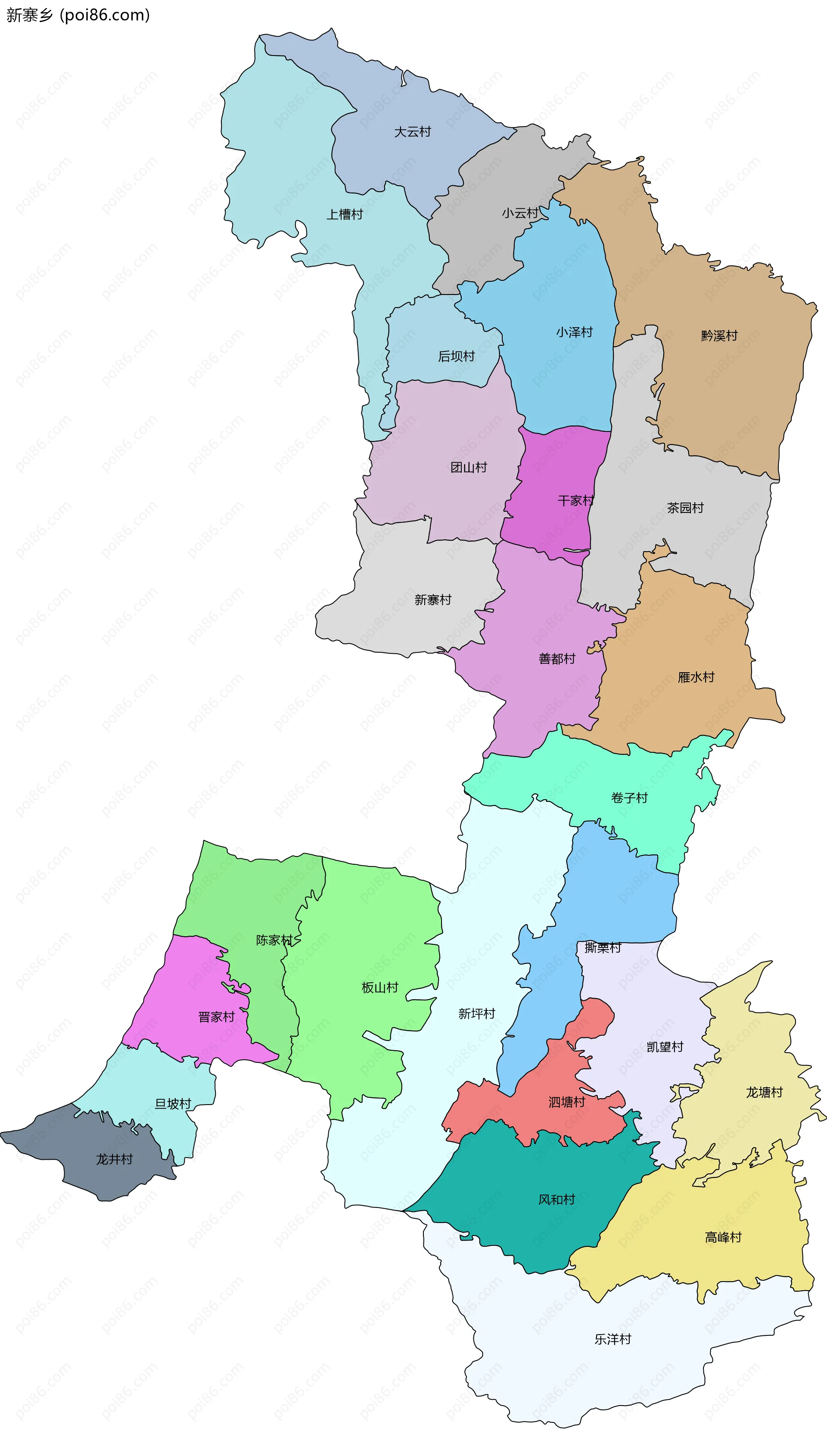 新寨乡边界地图(五级行政区划)