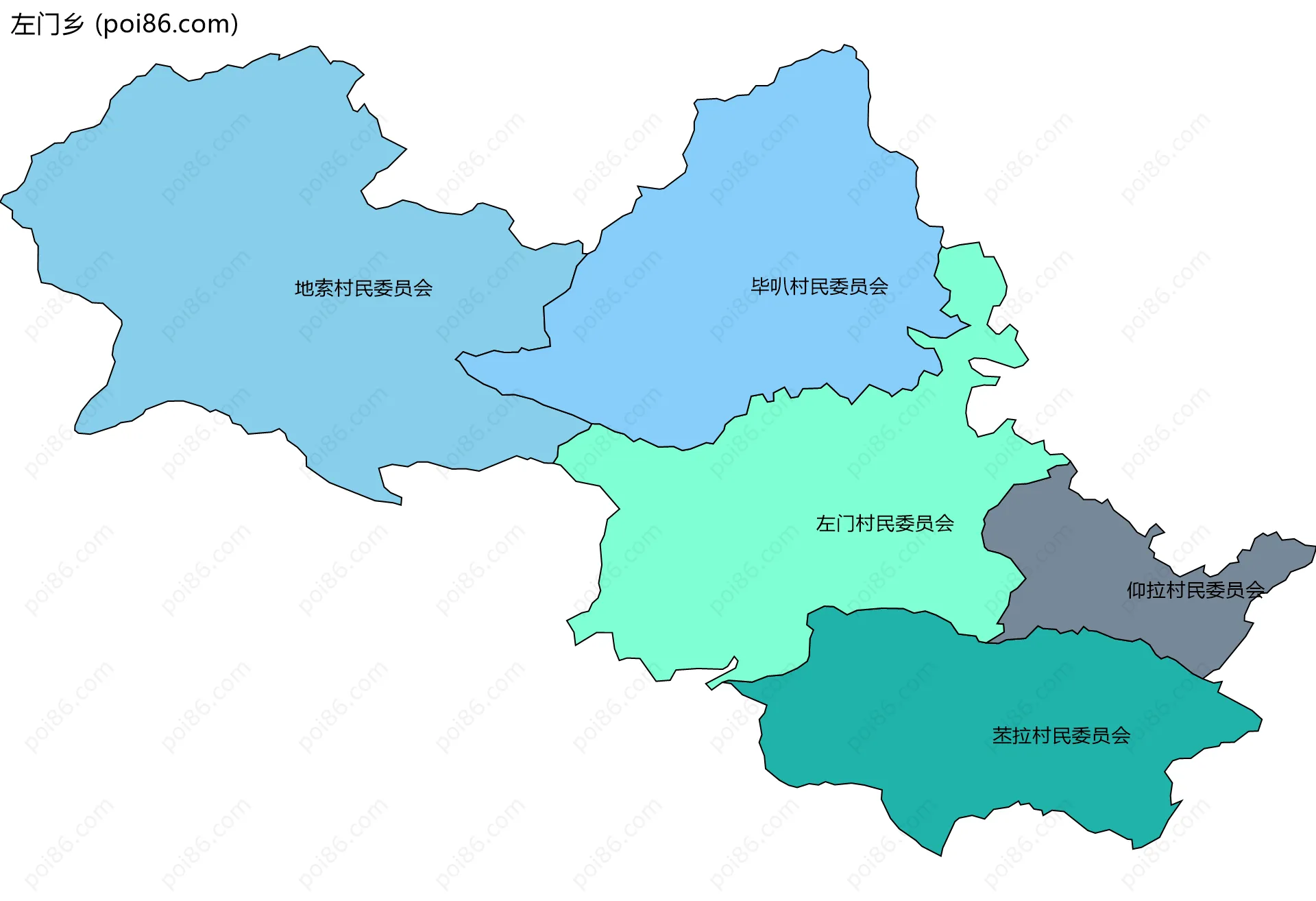 左门乡边界地图(五级行政区划)