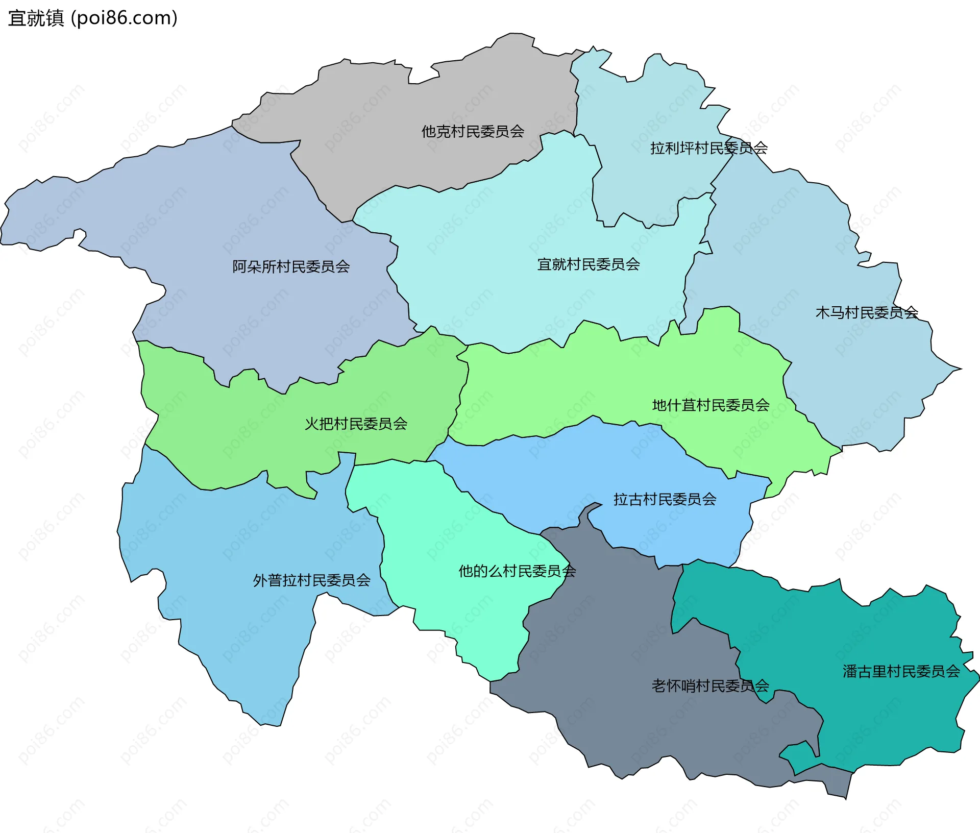 宜就镇边界地图(五级行政区划)