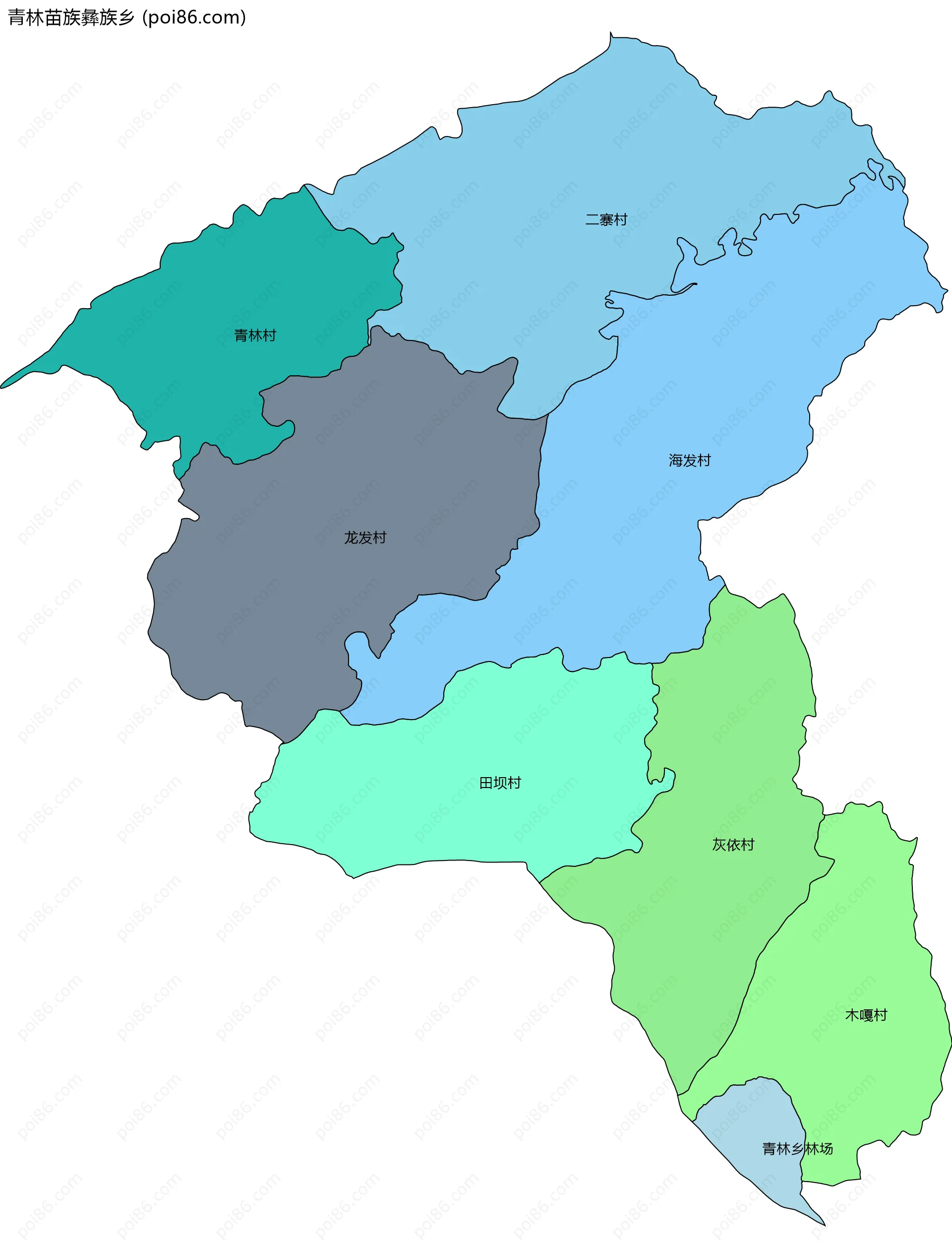 青林苗族彝族乡边界地图(五级行政区划)