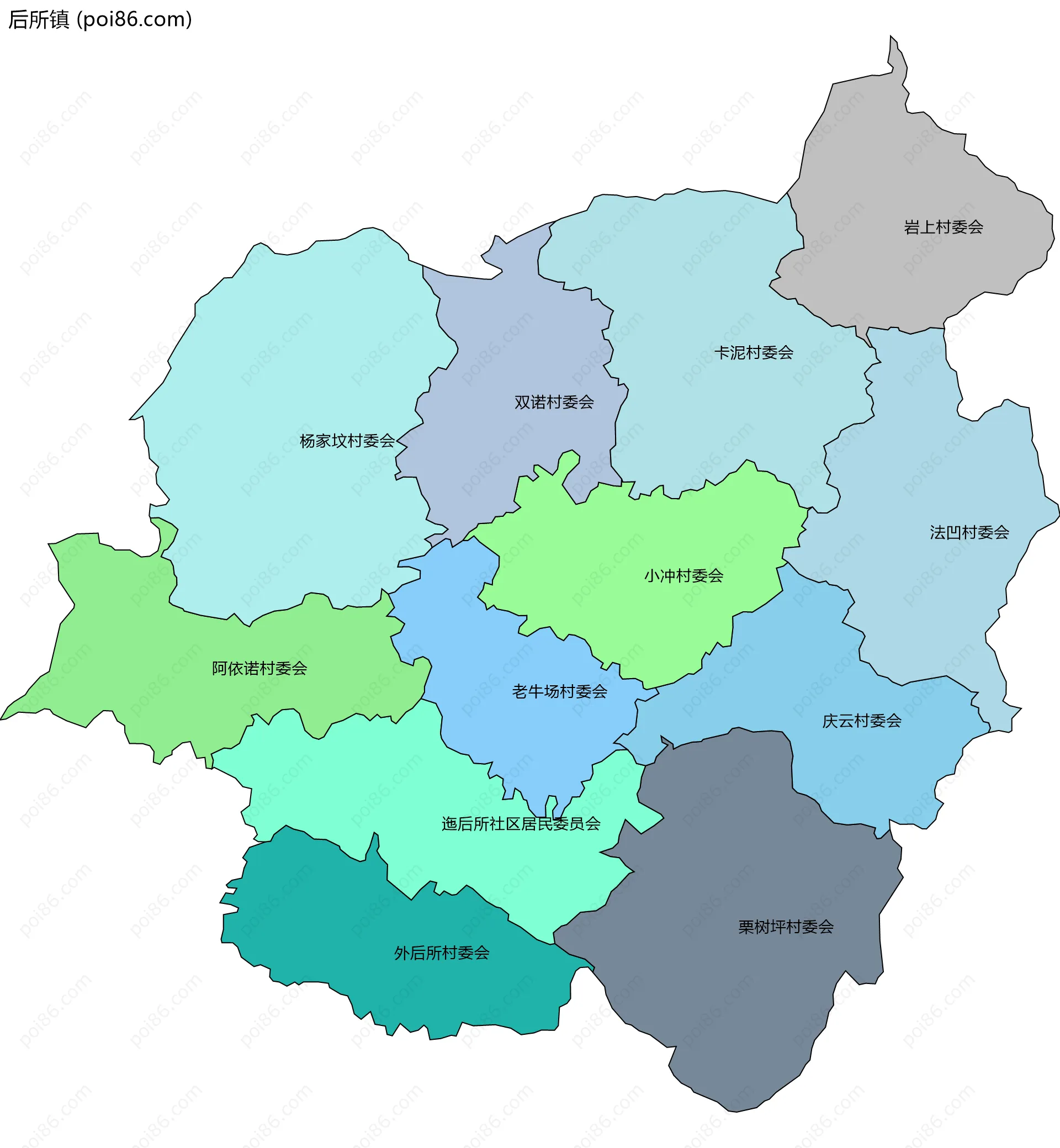 后所镇边界地图(五级行政区划)