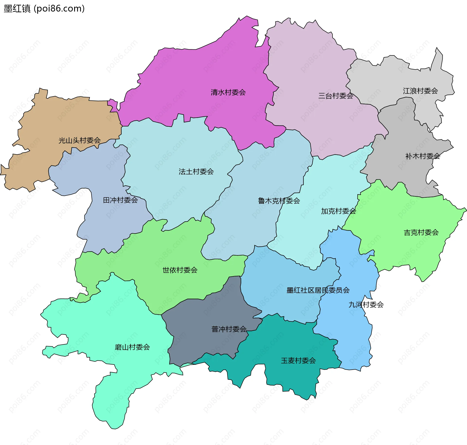 墨红镇边界地图(五级行政区划)