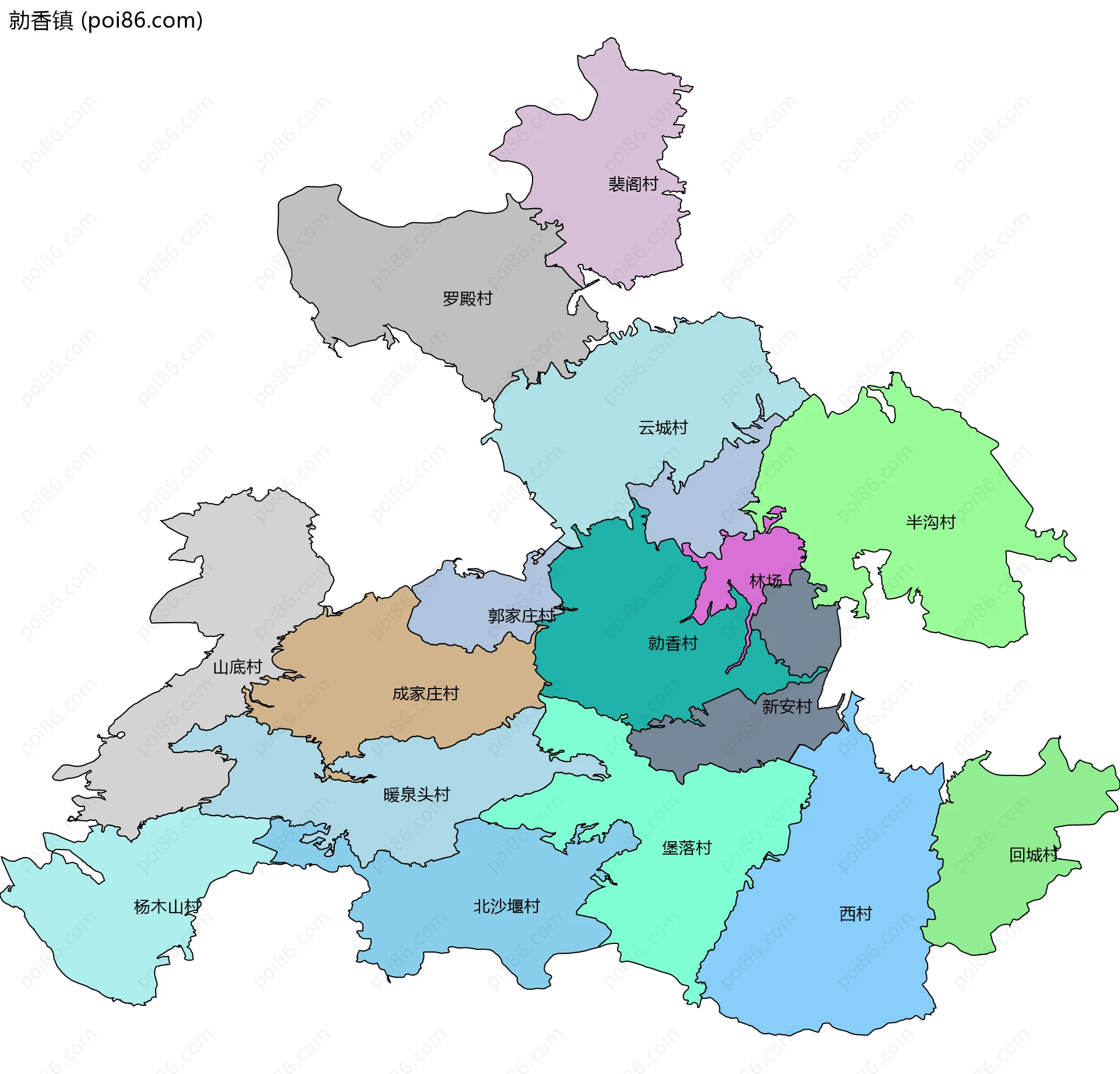 勍香镇边界地图(五级行政区划)