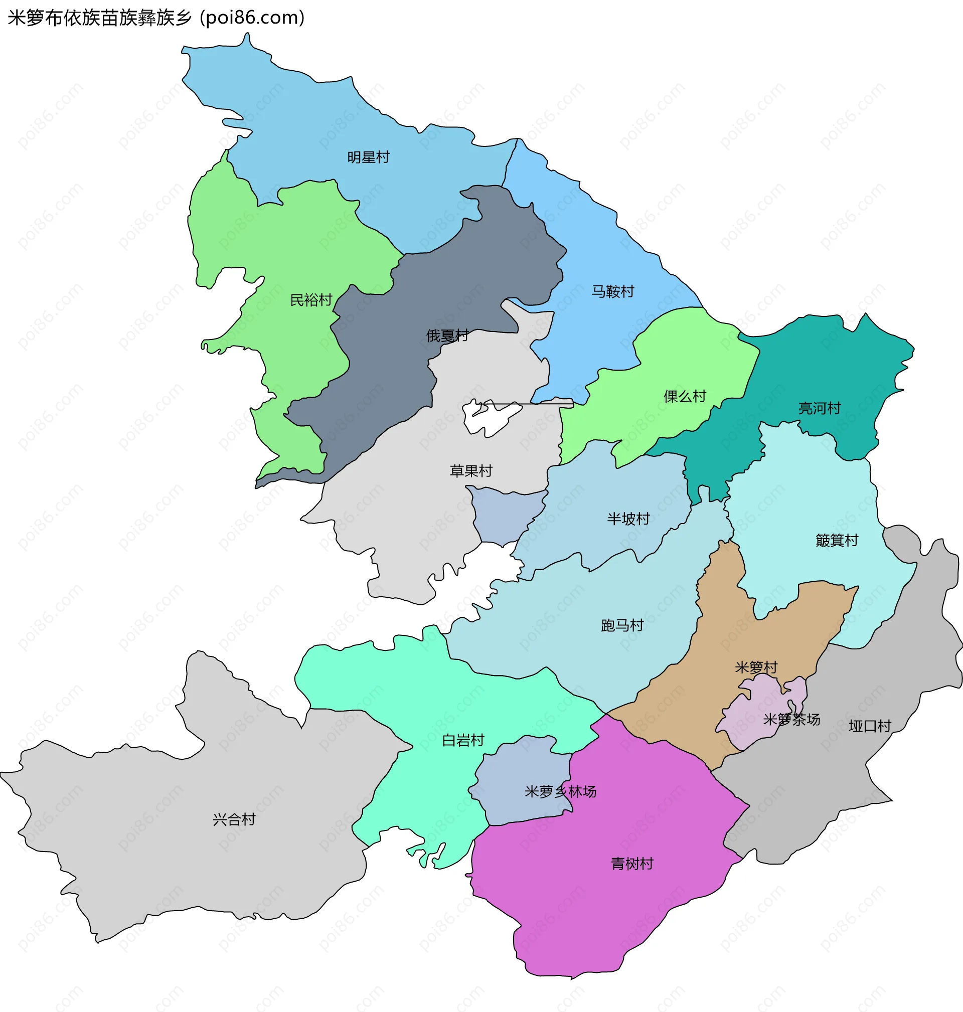 米箩布依族苗族彝族乡边界地图(五级行政区划)