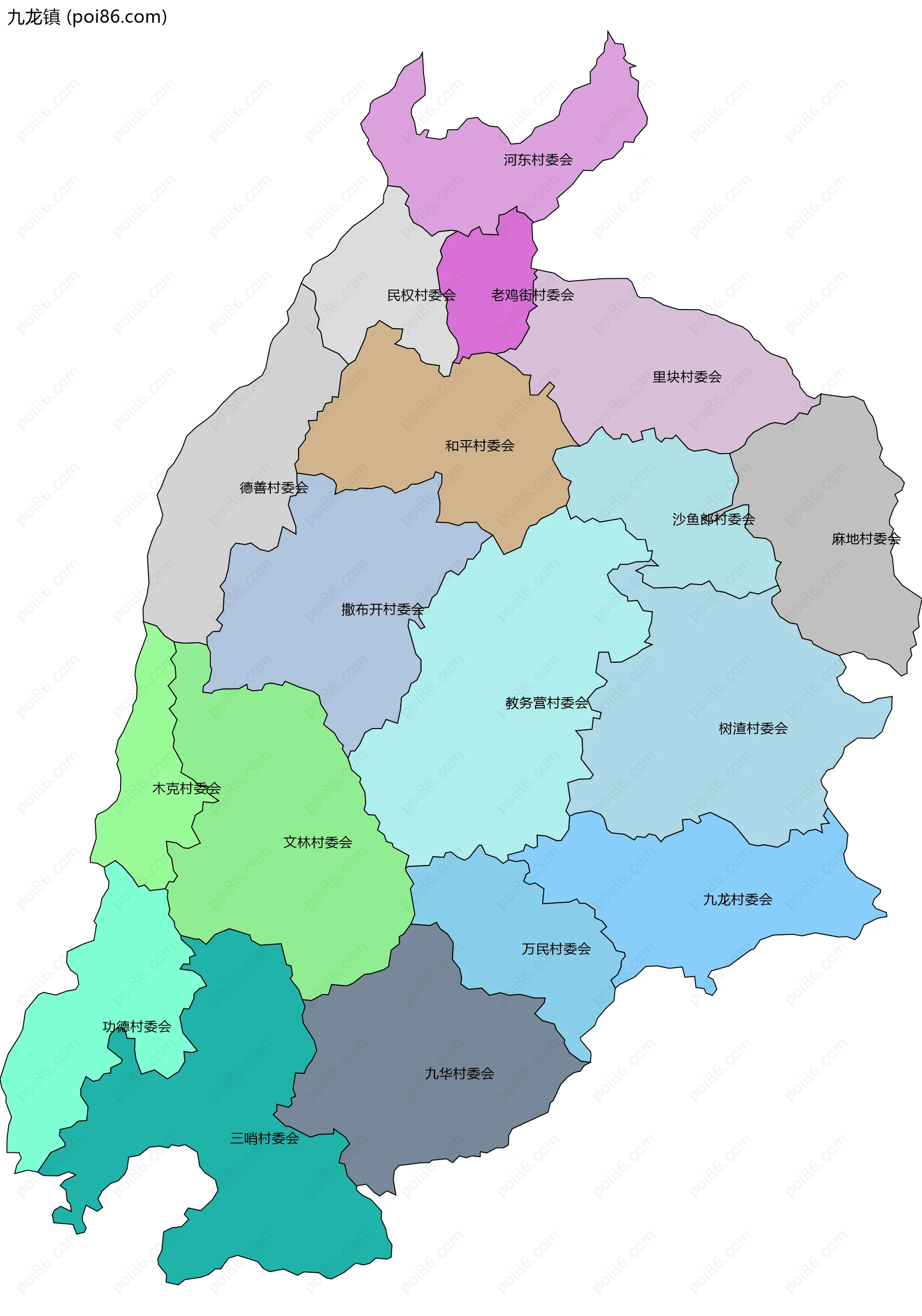 九龙镇边界地图(五级行政区划)