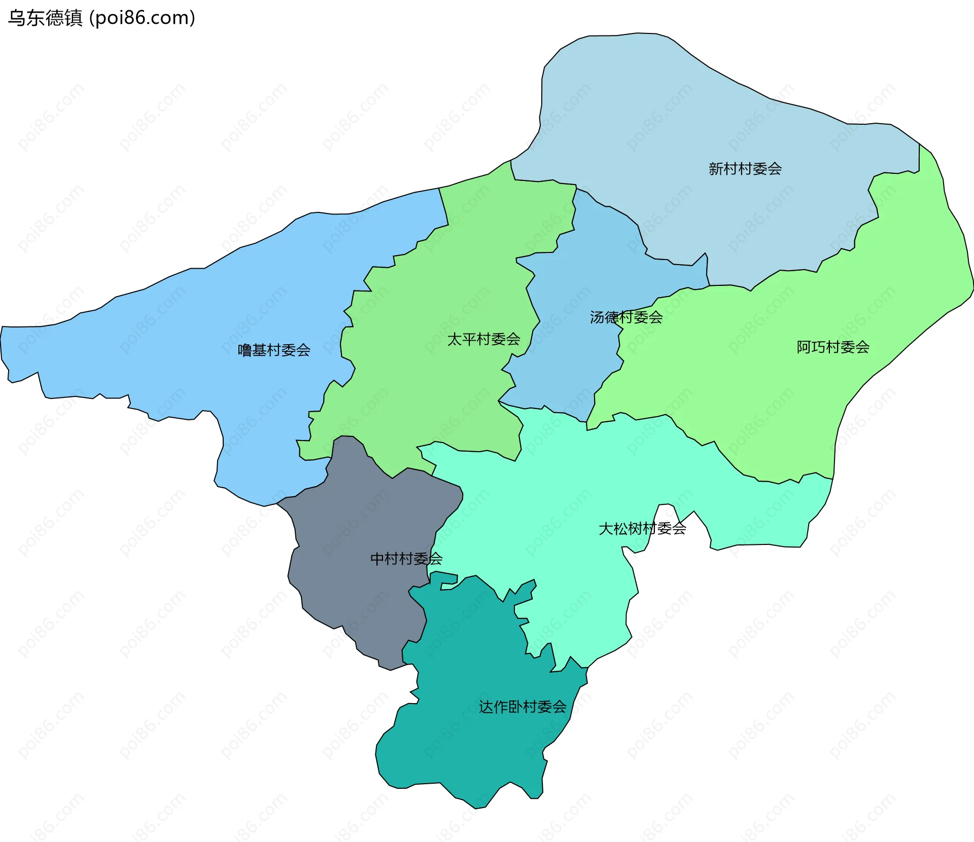 乌东德镇边界地图(五级行政区划)