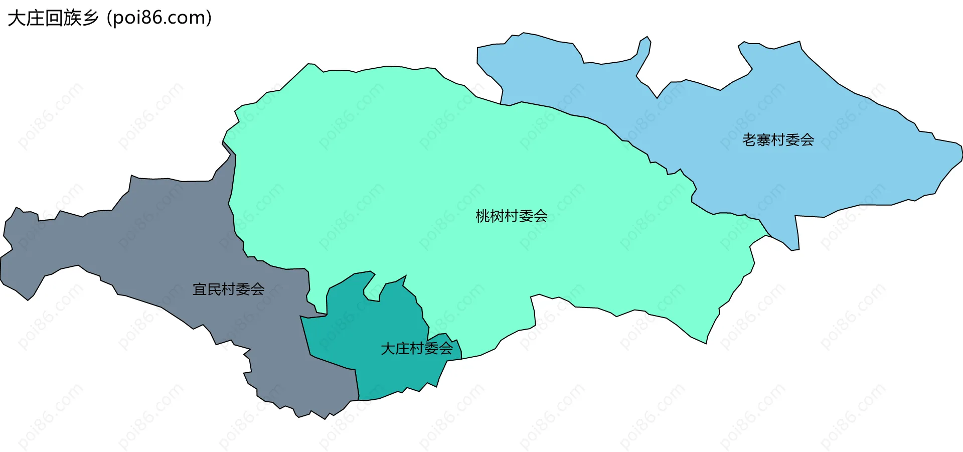 大庄回族乡边界地图(五级行政区划)