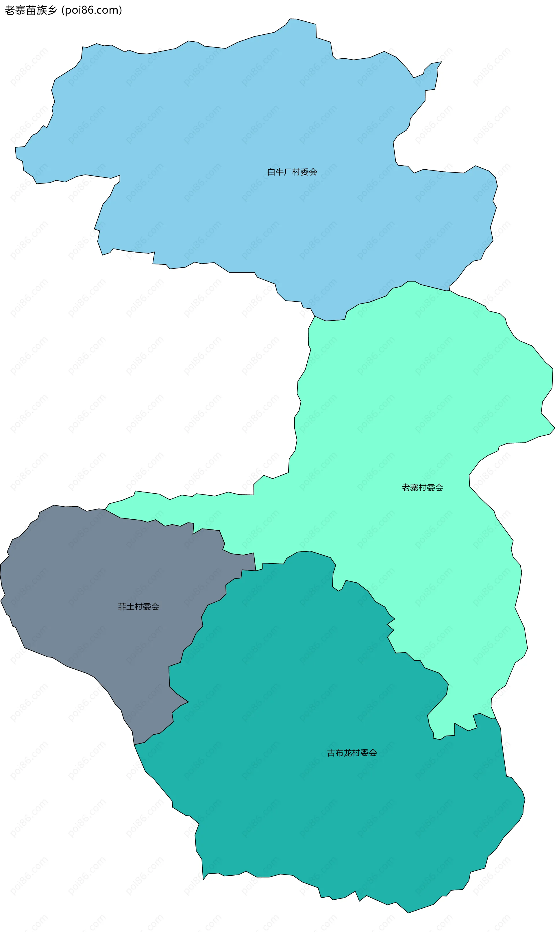 老寨苗族乡边界地图(五级行政区划)