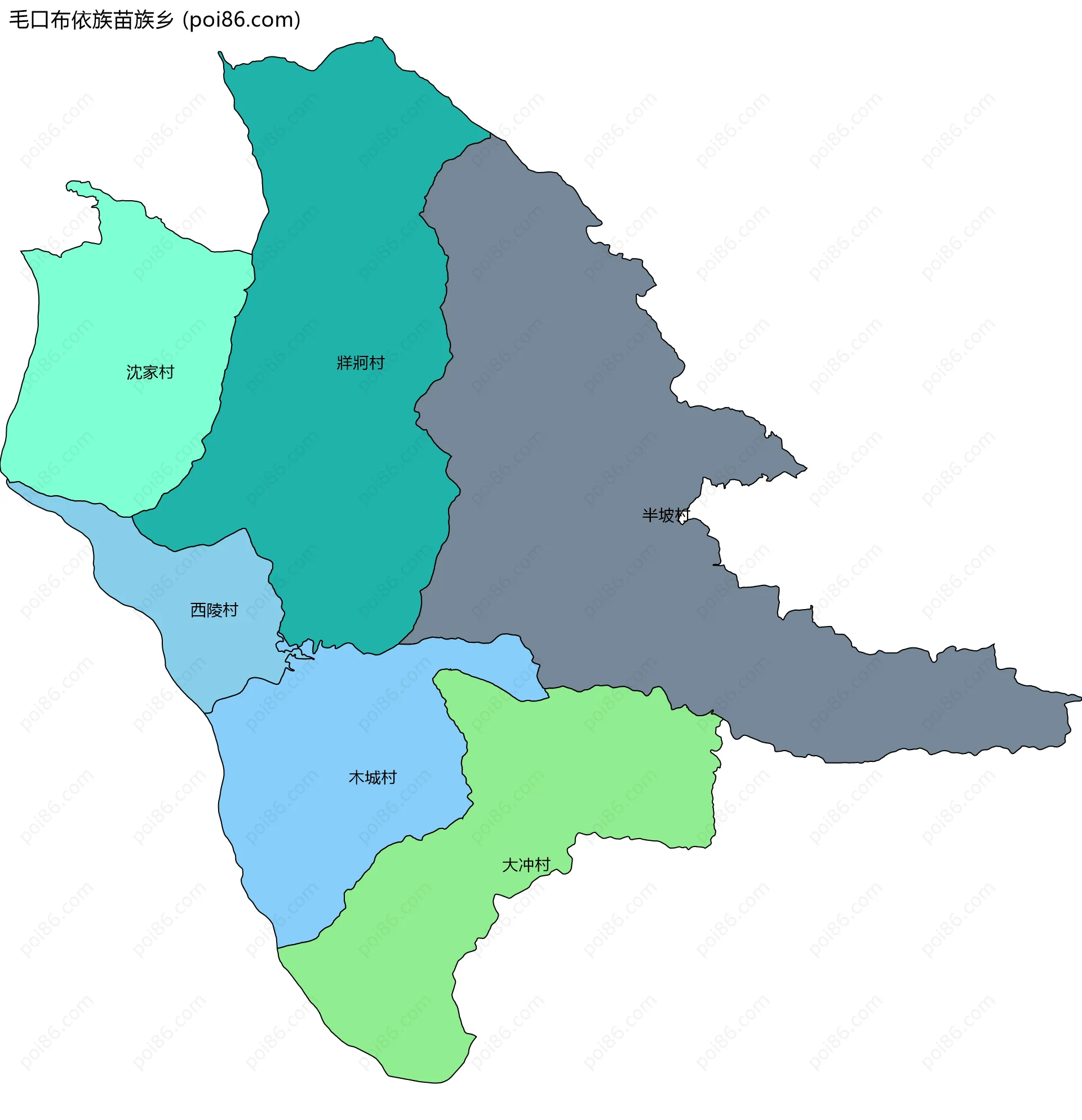 毛口布依族苗族乡边界地图(五级行政区划)