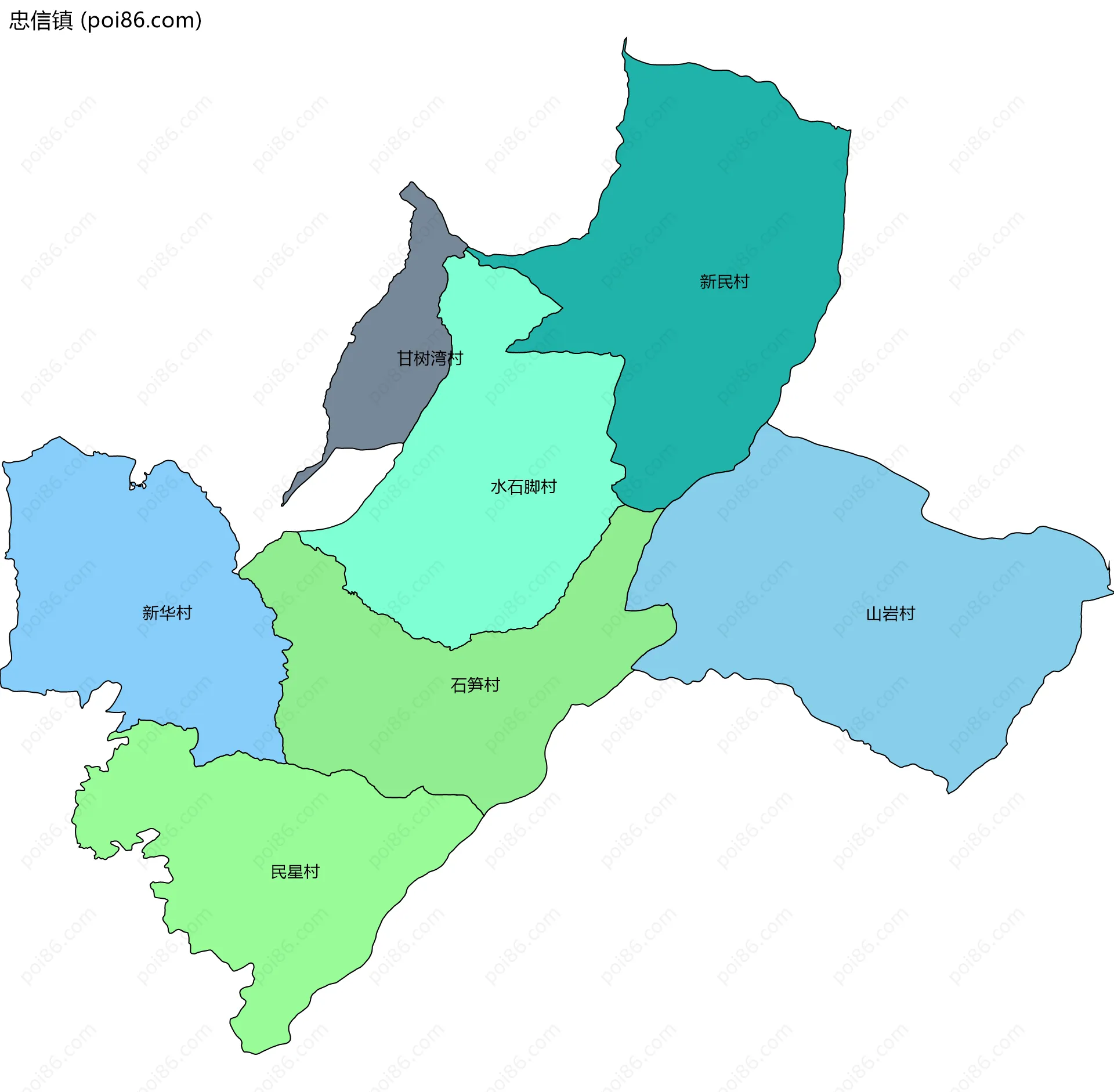 忠信镇边界地图(五级行政区划)