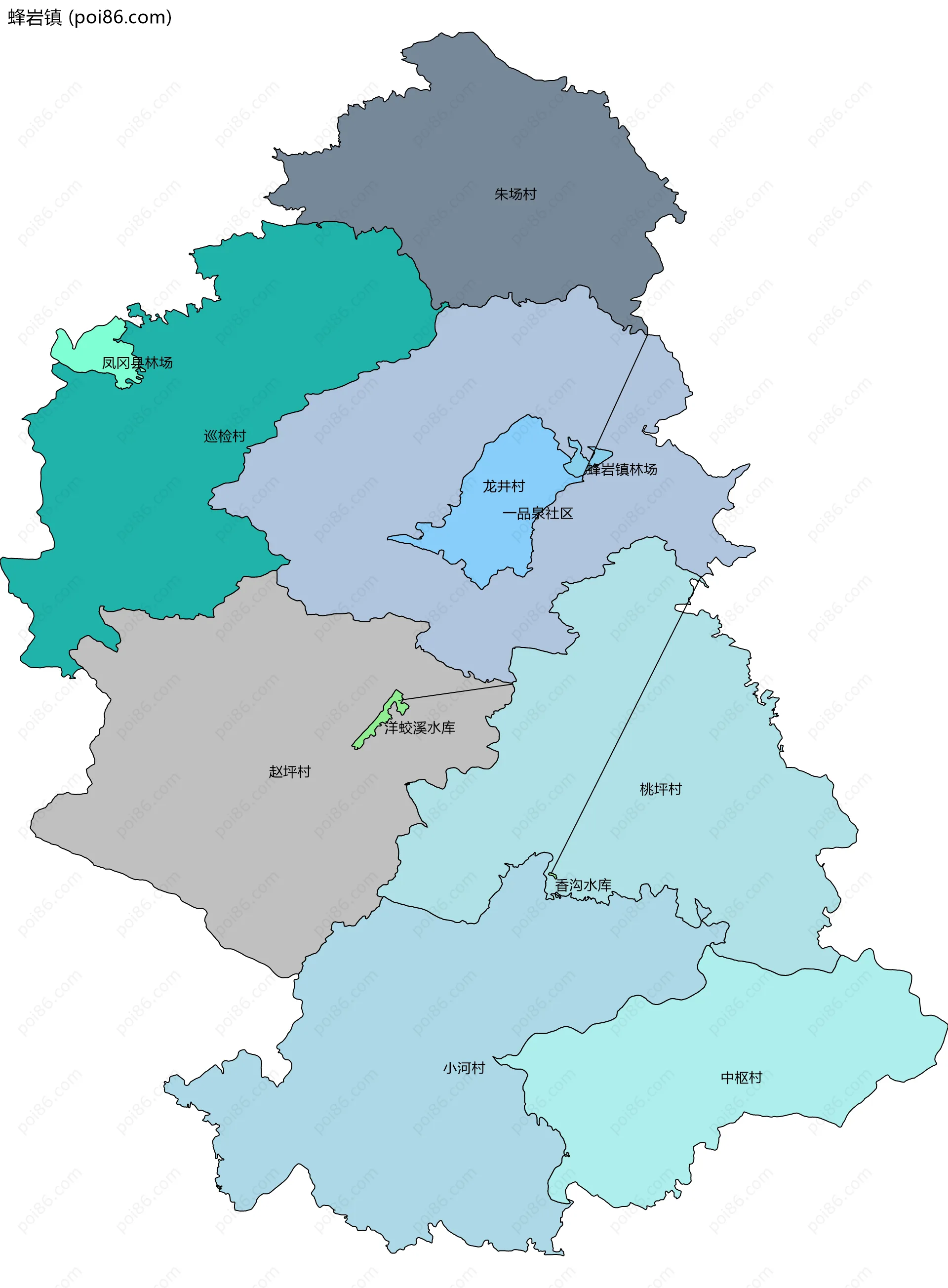 蜂岩镇边界地图(五级行政区划)