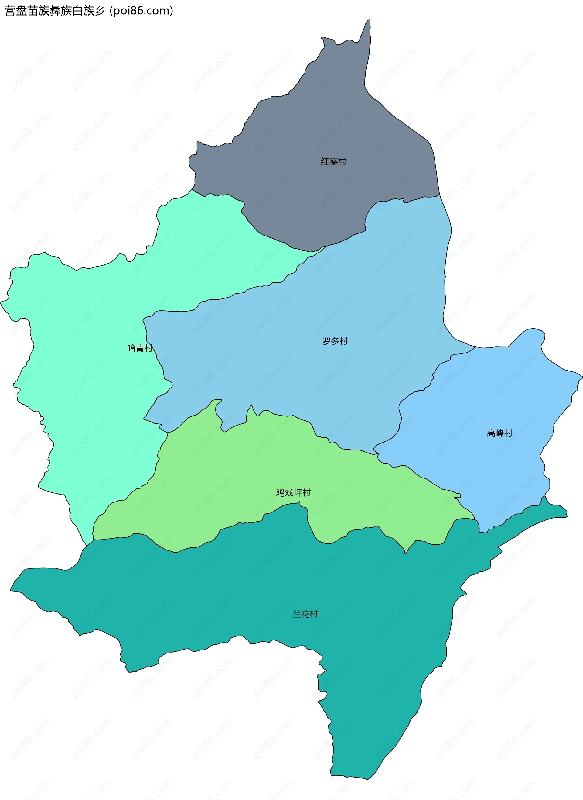 营盘苗族彝族白族乡边界地图(五级行政区划)