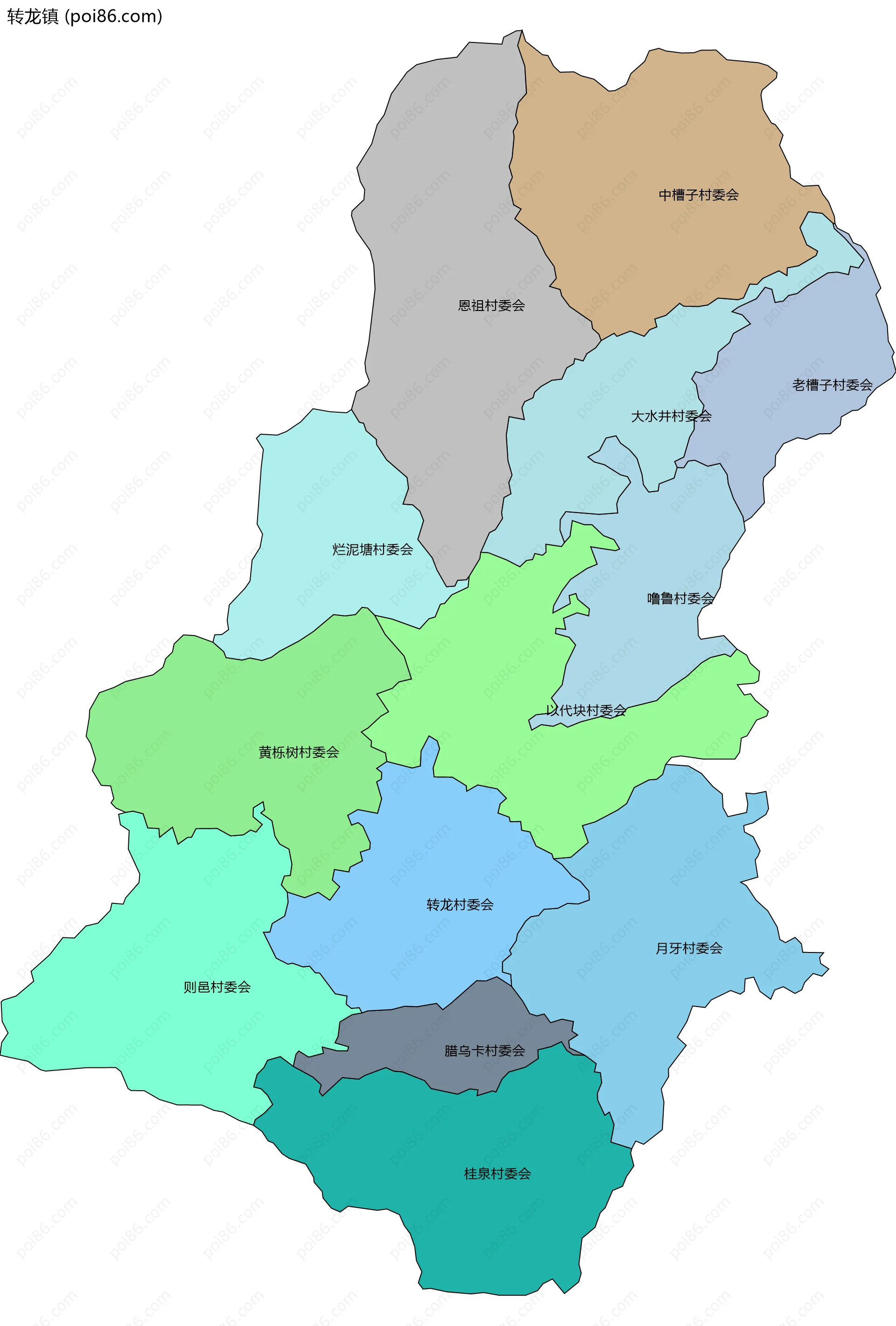 转龙镇边界地图(五级行政区划)