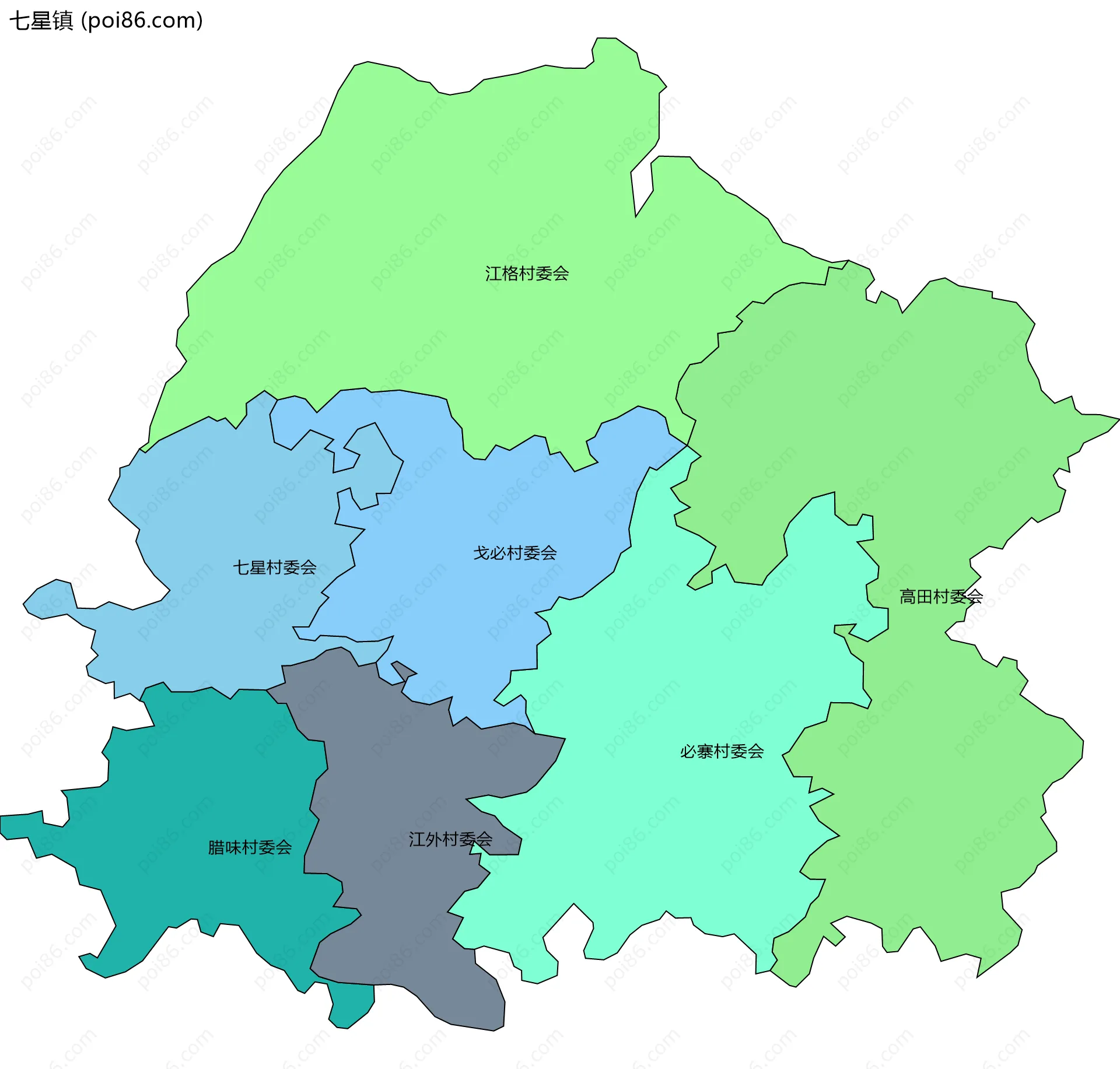 七星镇边界地图(五级行政区划)