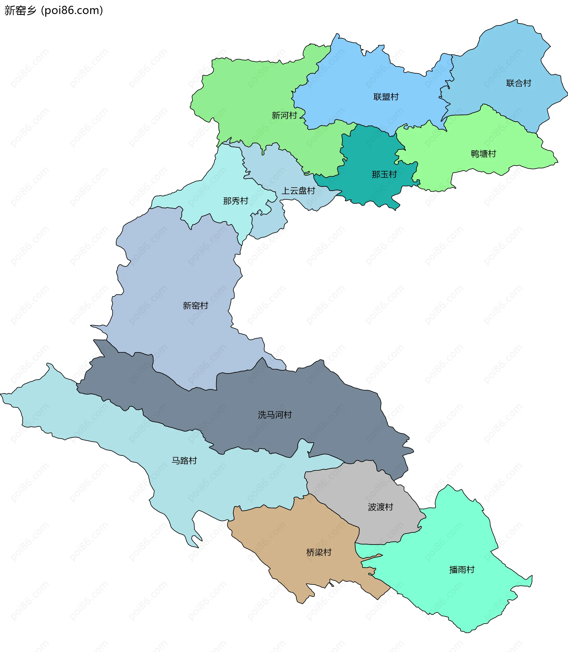 新窑乡边界地图(五级行政区划)