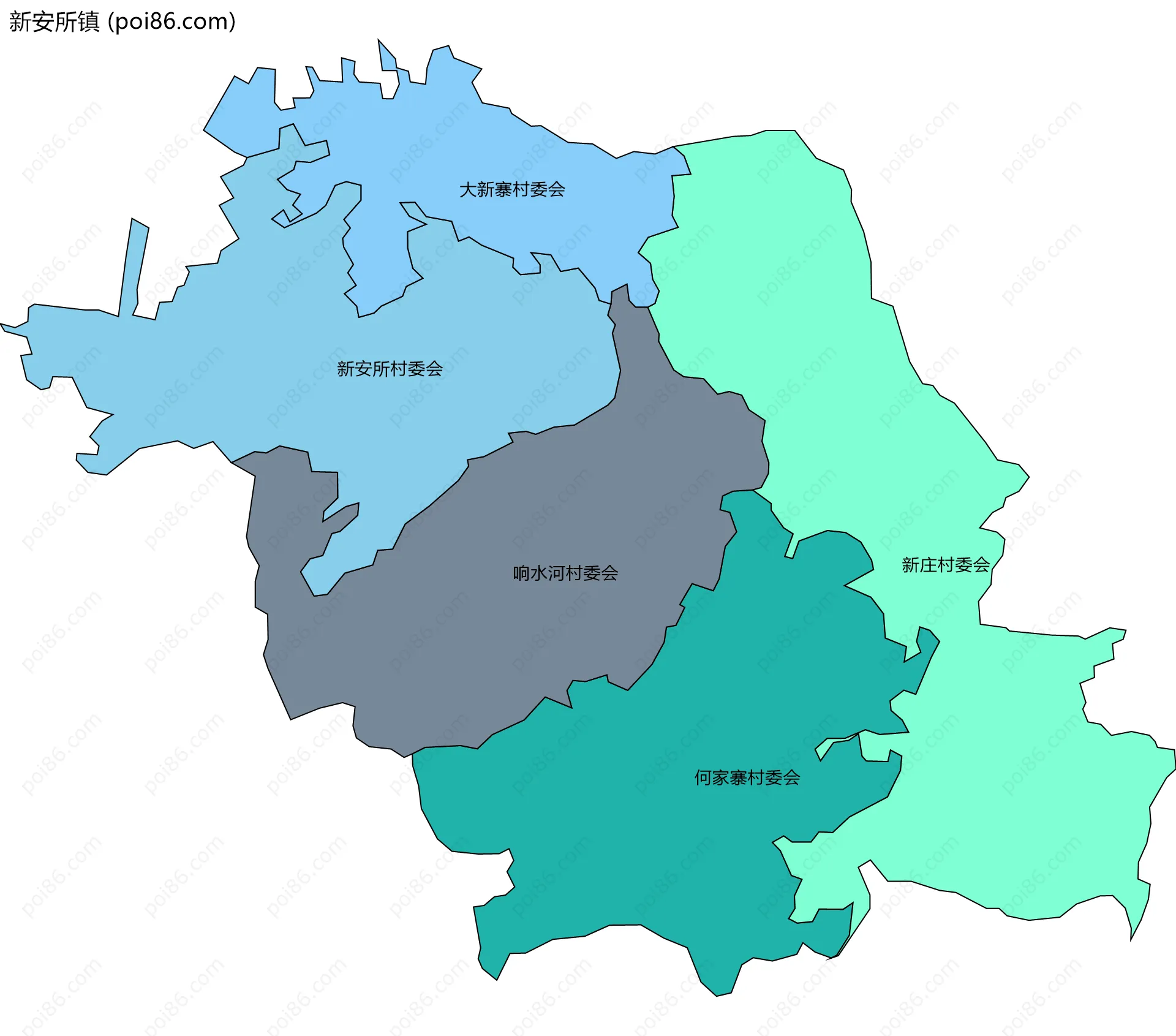 新安所镇边界地图(五级行政区划)