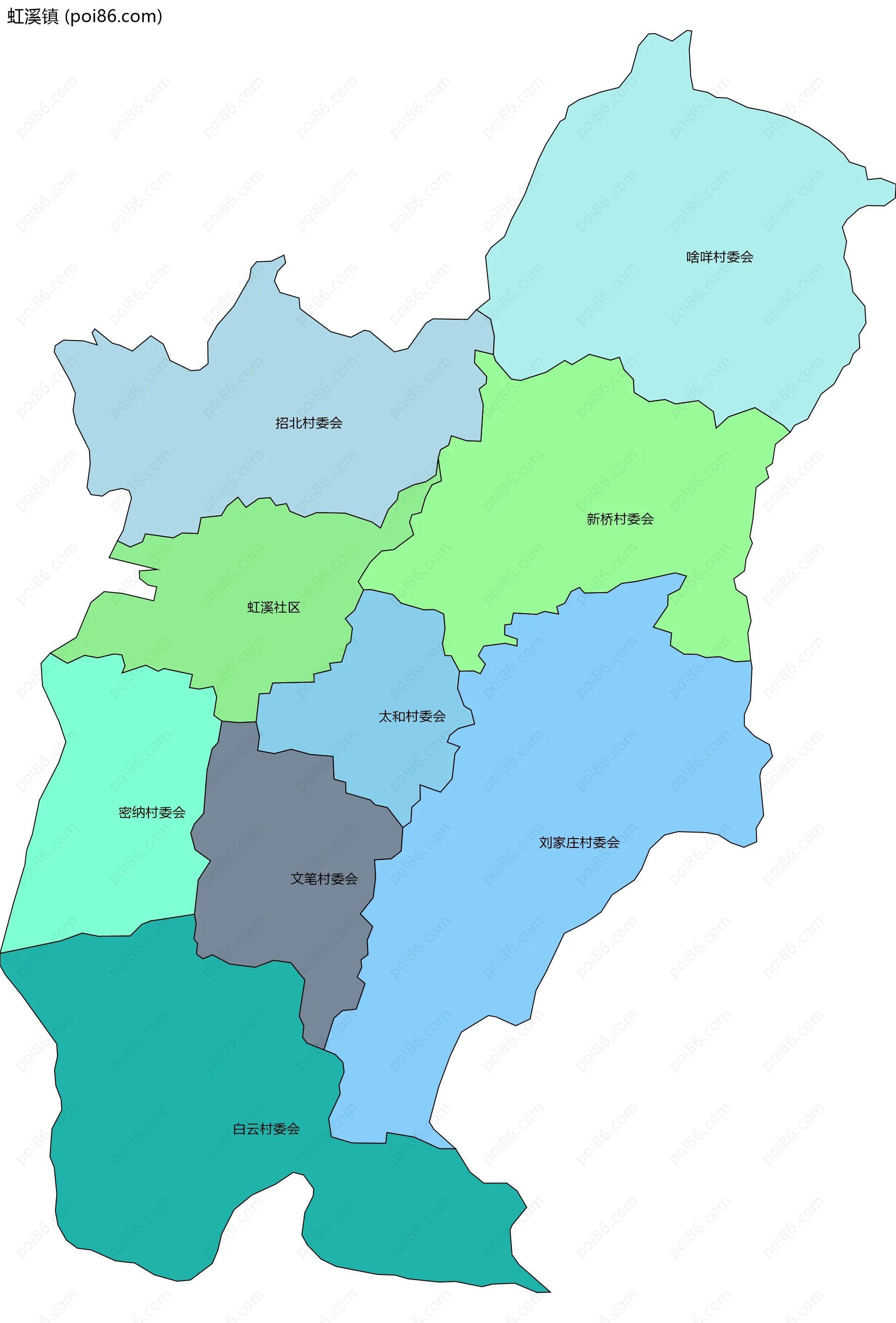 虹溪镇边界地图(五级行政区划)