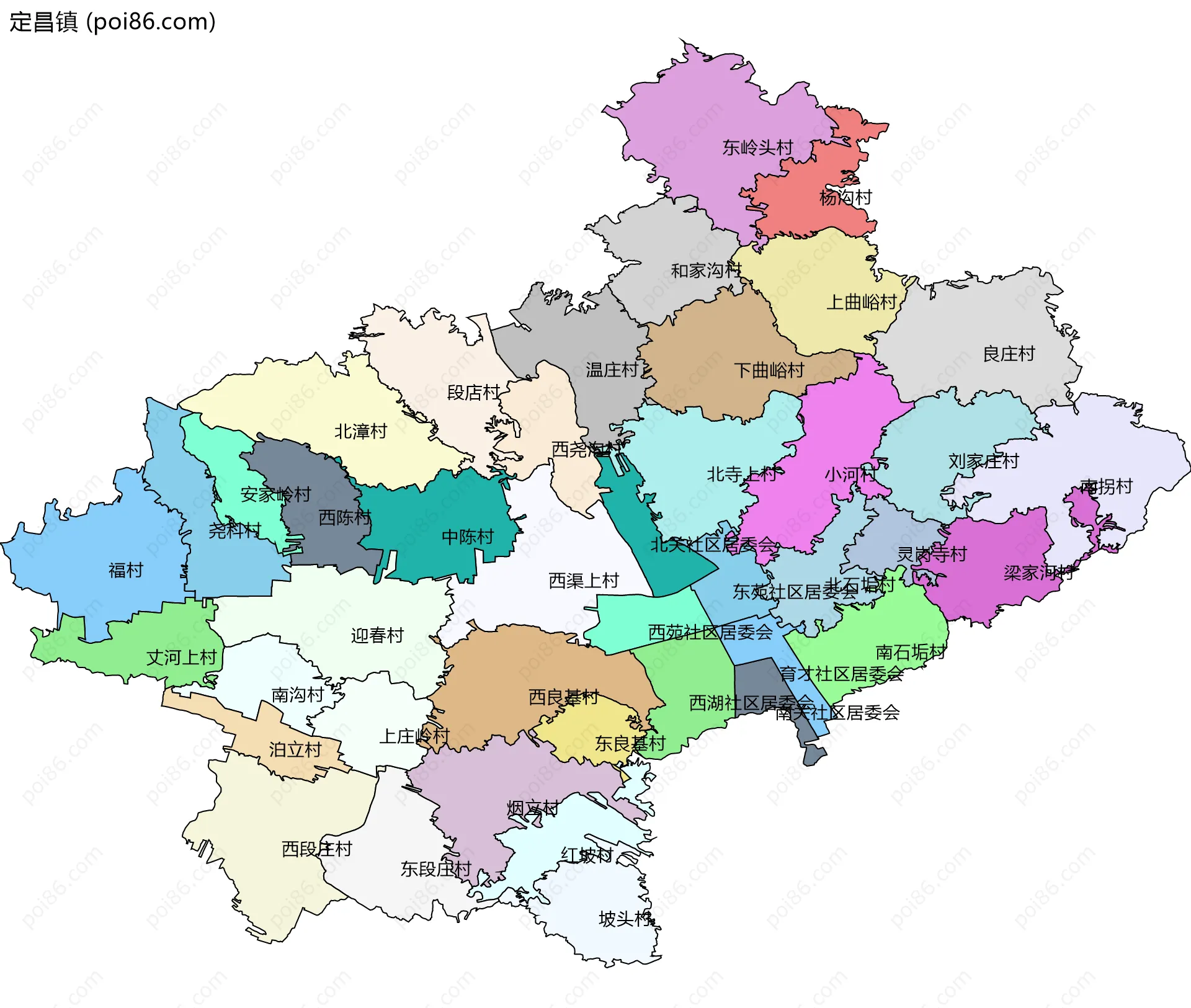 定昌镇边界地图(五级行政区划)