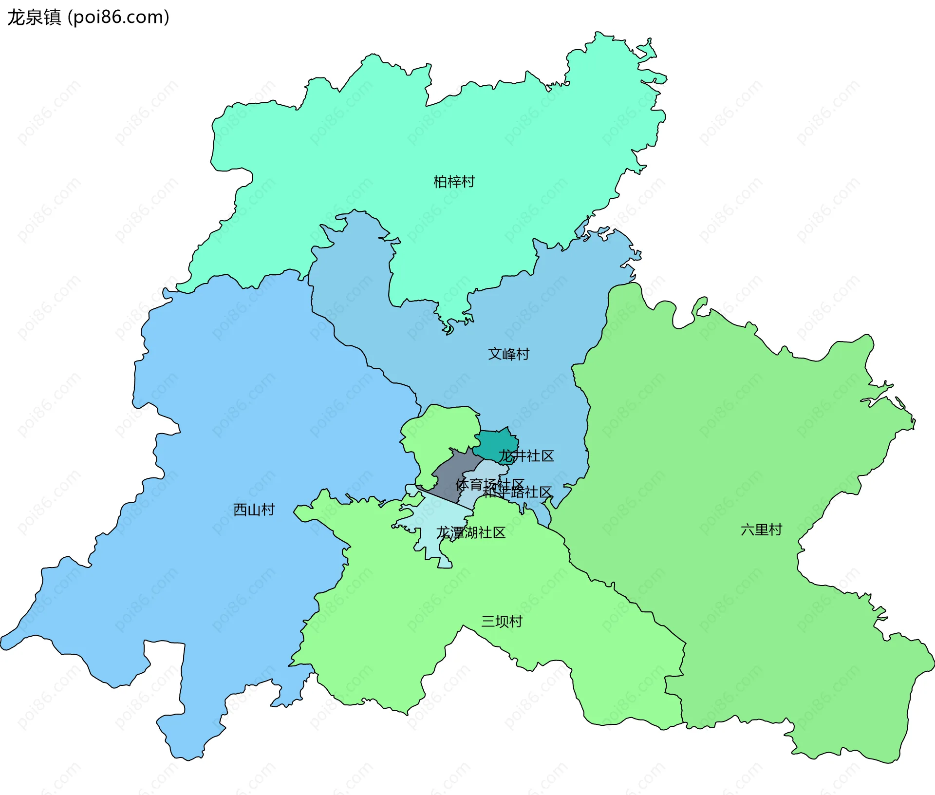 龙泉镇边界地图(五级行政区划)