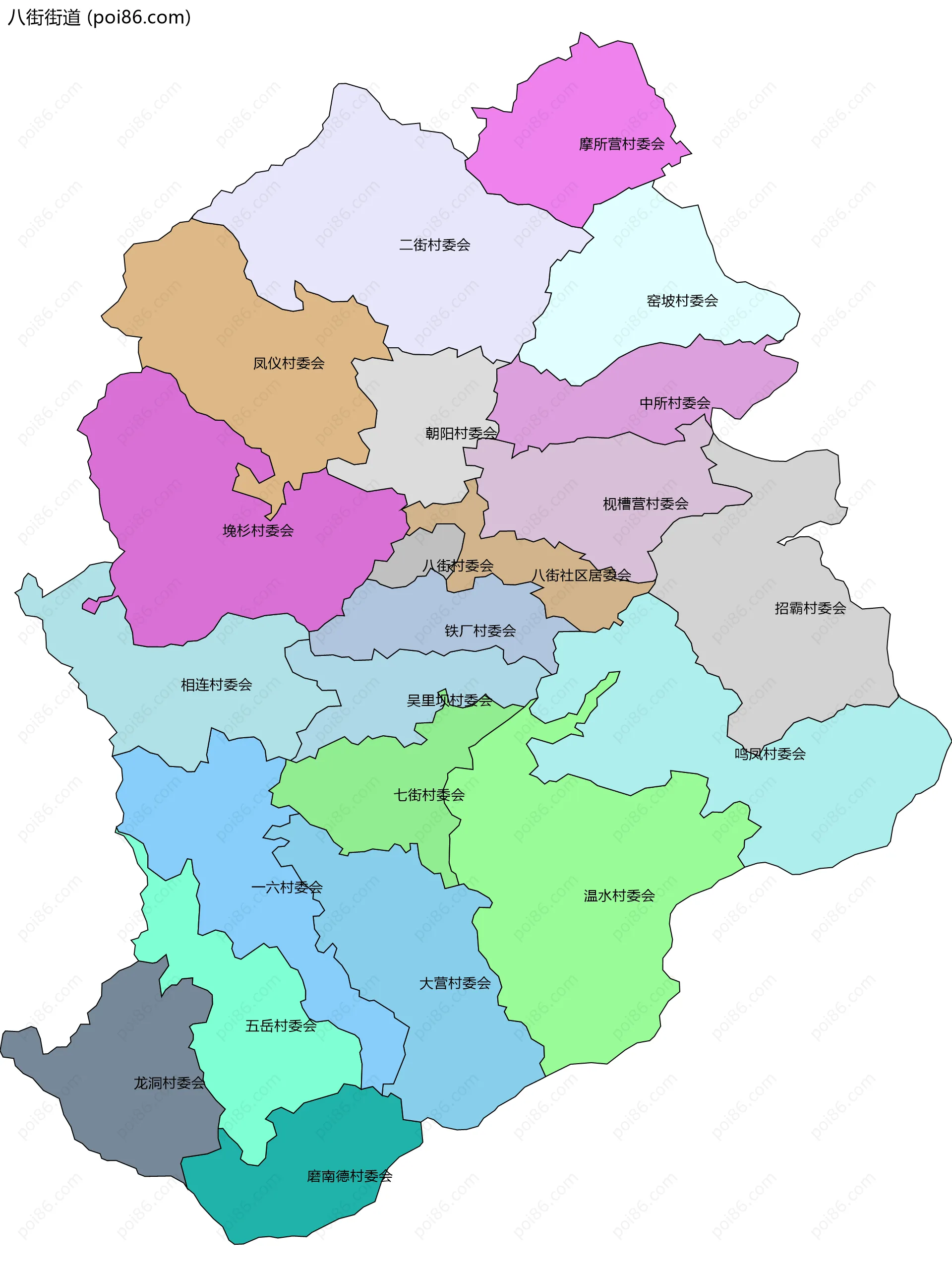 八街街道边界地图(五级行政区划)