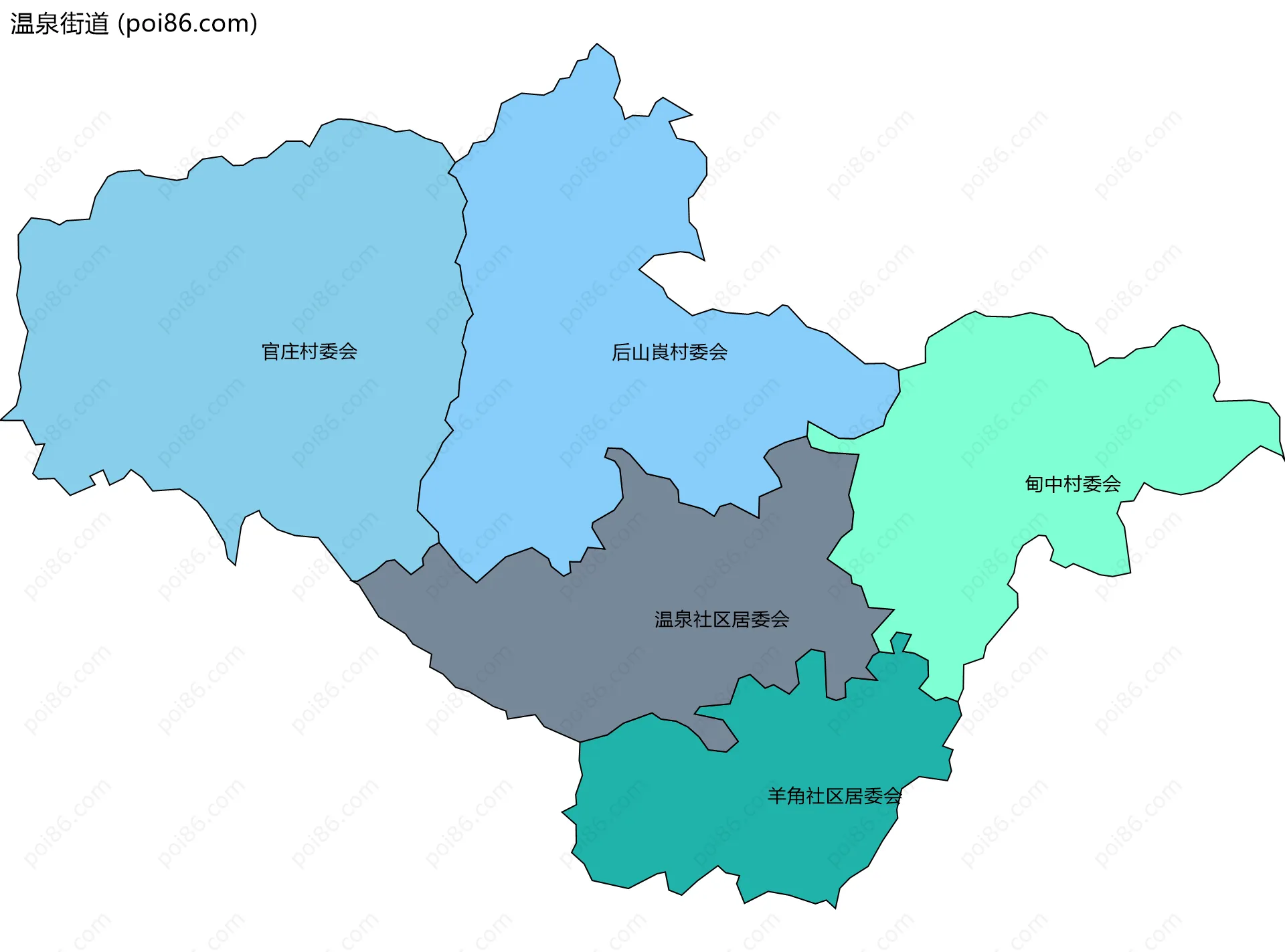 温泉街道边界地图(五级行政区划)