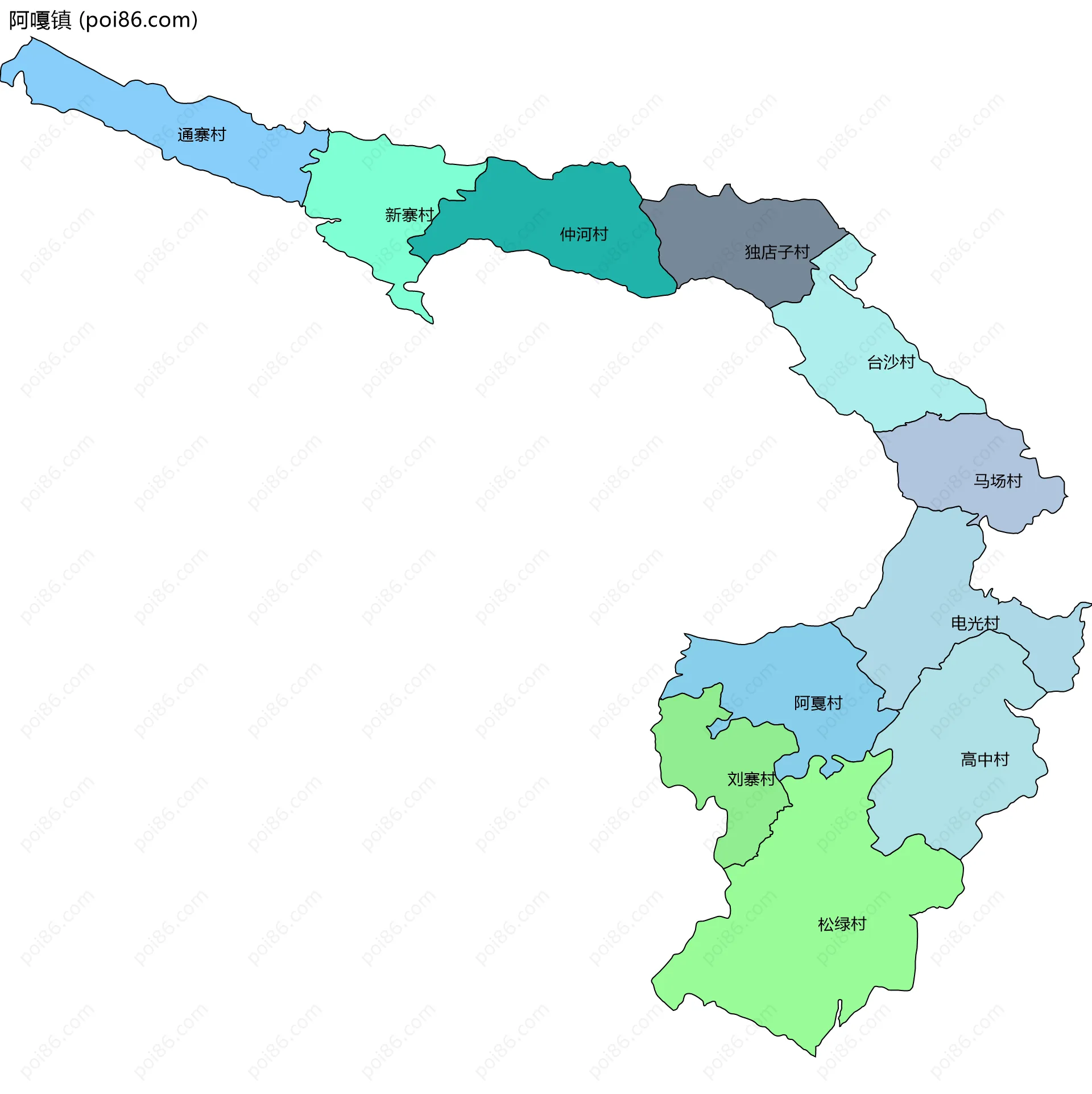 阿嘎镇边界地图(五级行政区划)