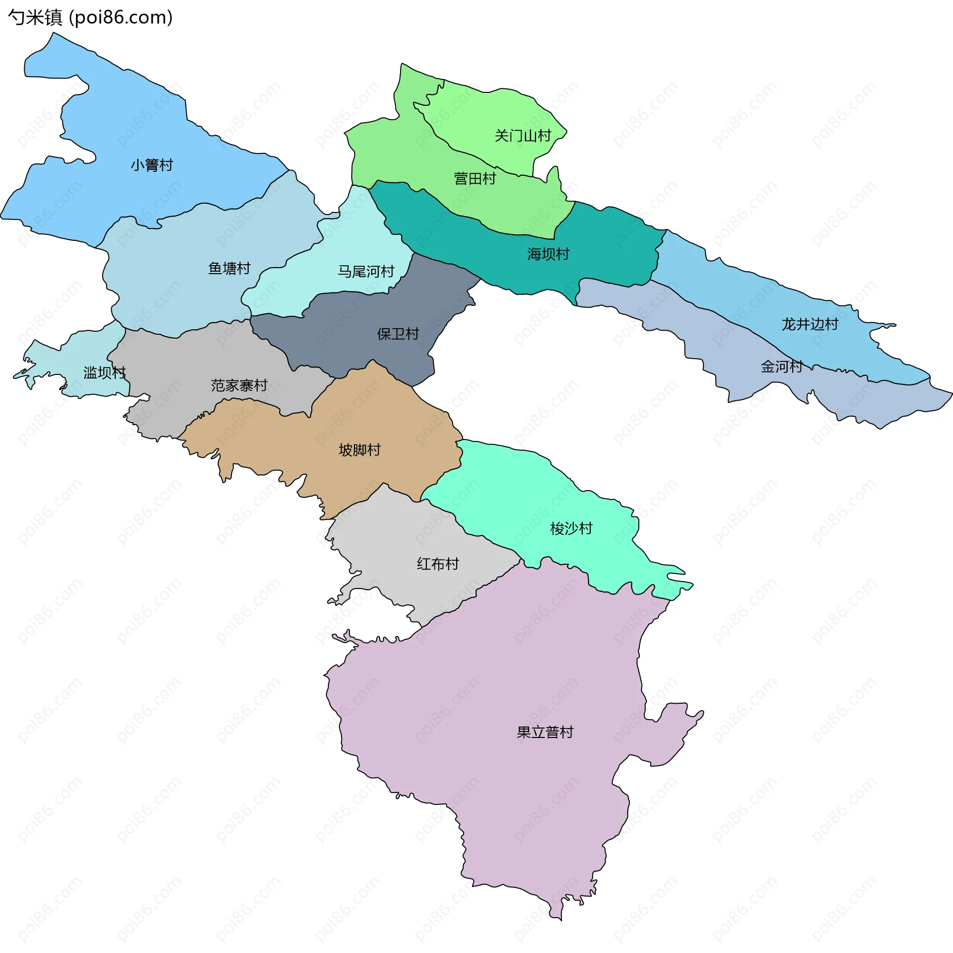 勺米镇边界地图(五级行政区划)