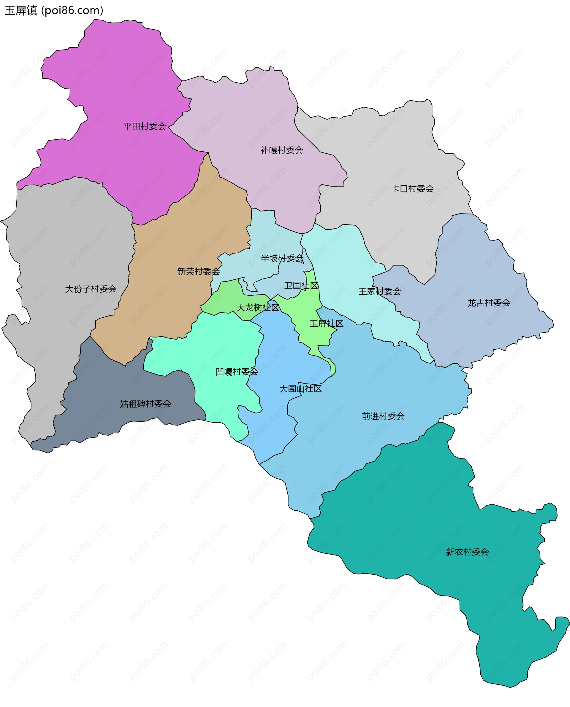 玉屏镇边界地图(五级行政区划)