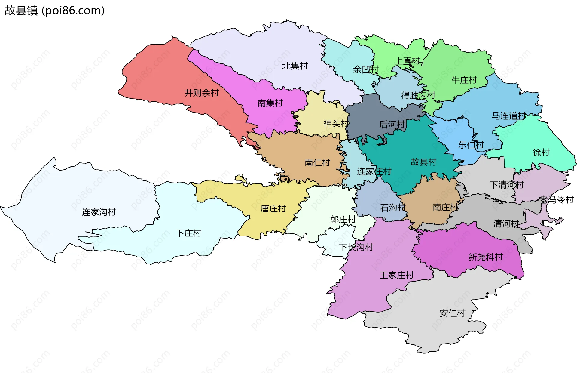 故县镇边界地图(五级行政区划)