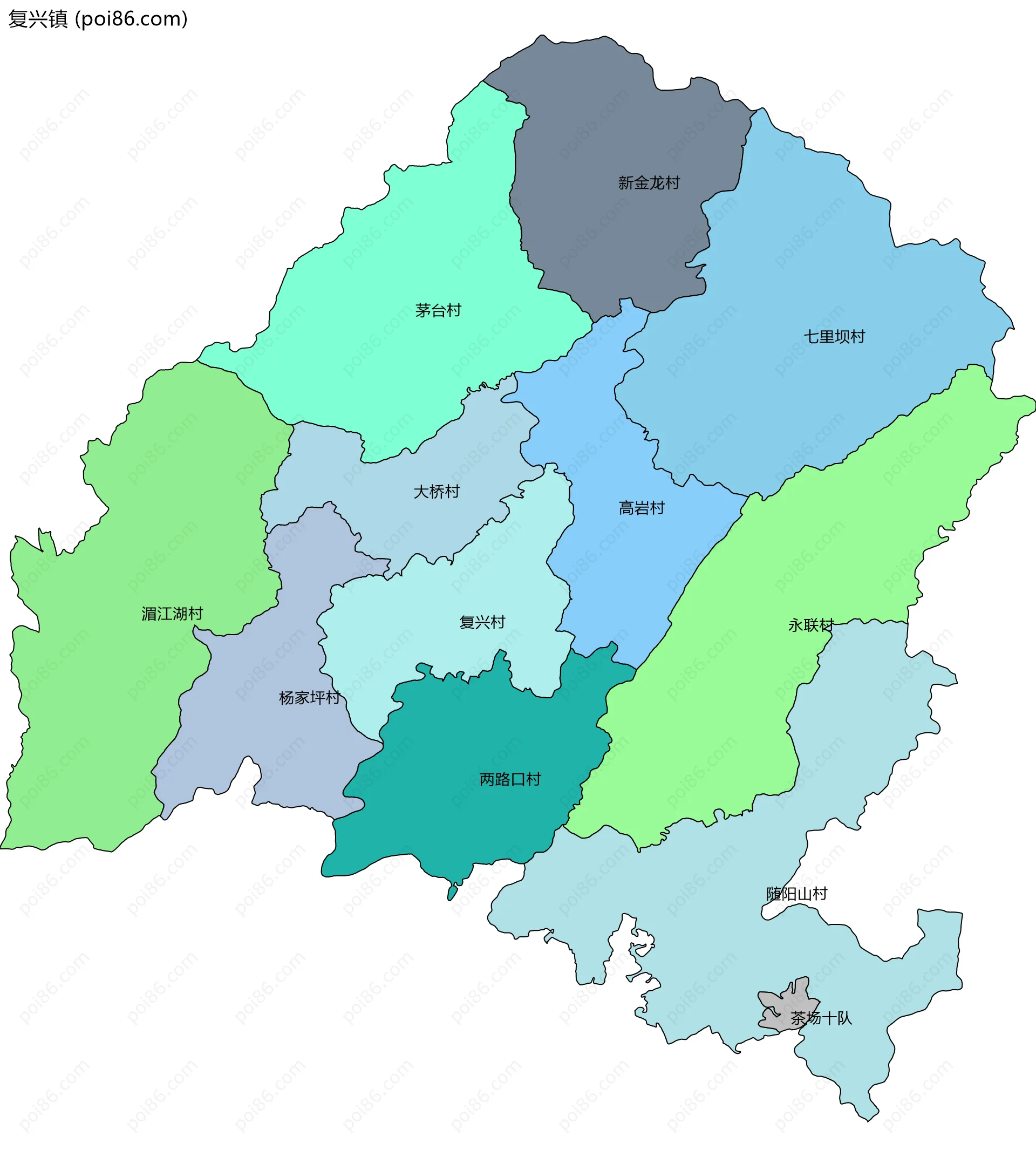 复兴镇边界地图(五级行政区划)