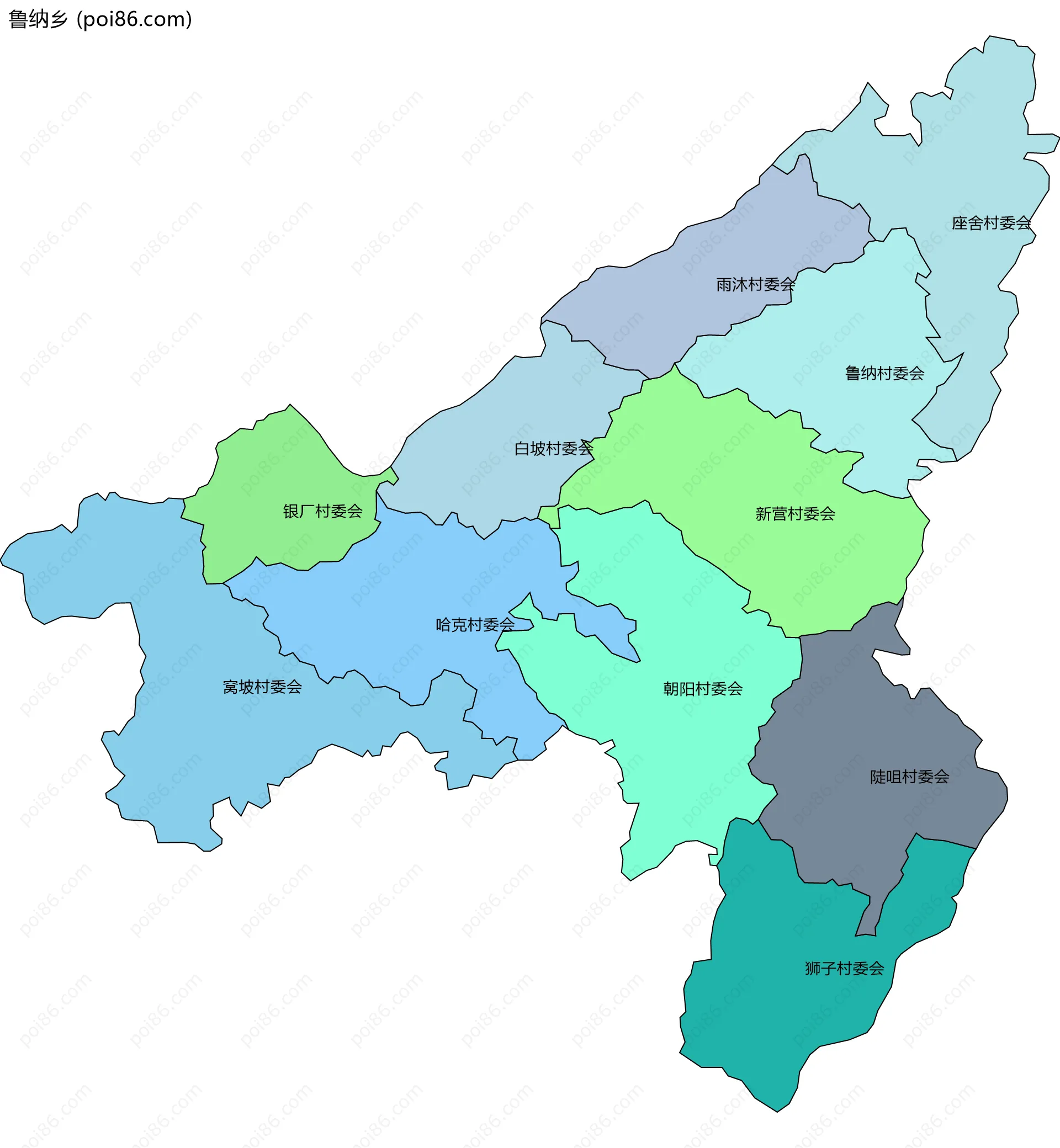 鲁纳乡边界地图(五级行政区划)