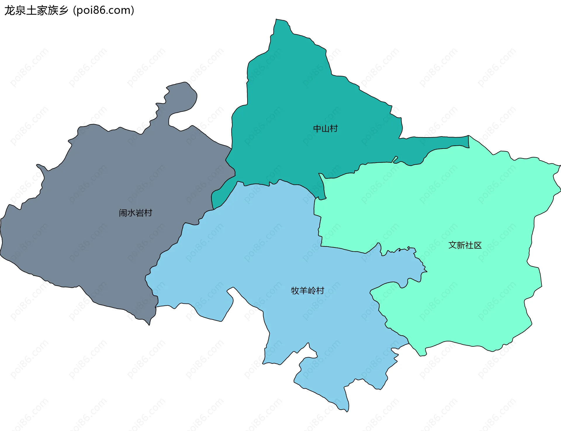 龙泉土家族乡边界地图(五级行政区划)