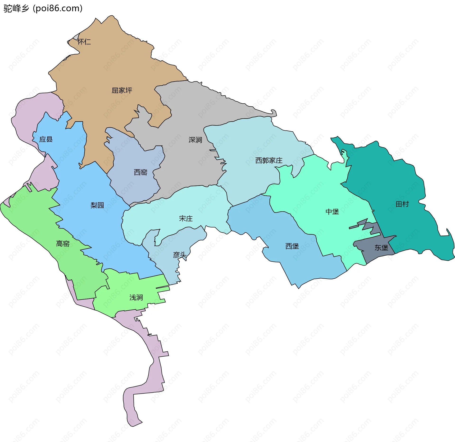 驼峰乡边界地图(五级行政区划)