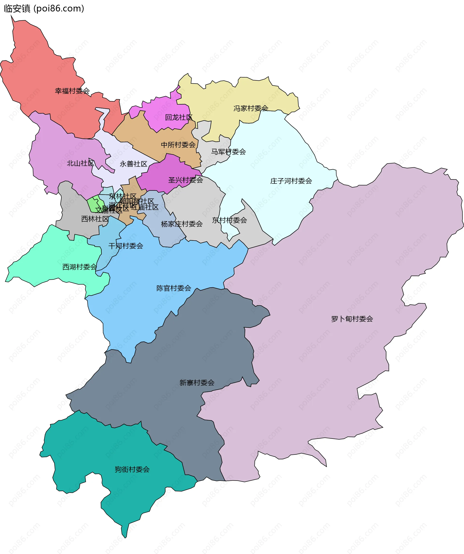 临安镇边界地图(五级行政区划)