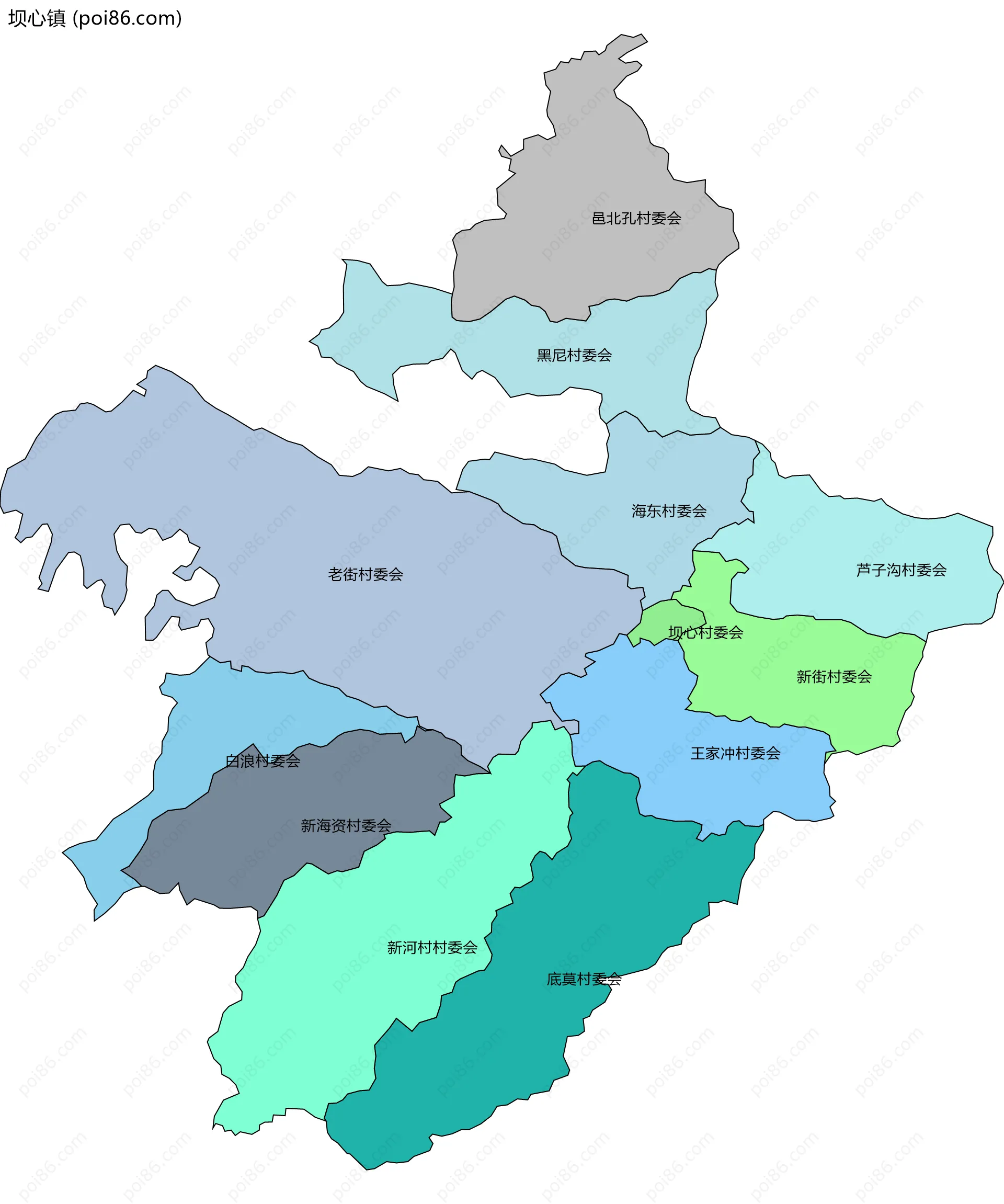 坝心镇边界地图(五级行政区划)
