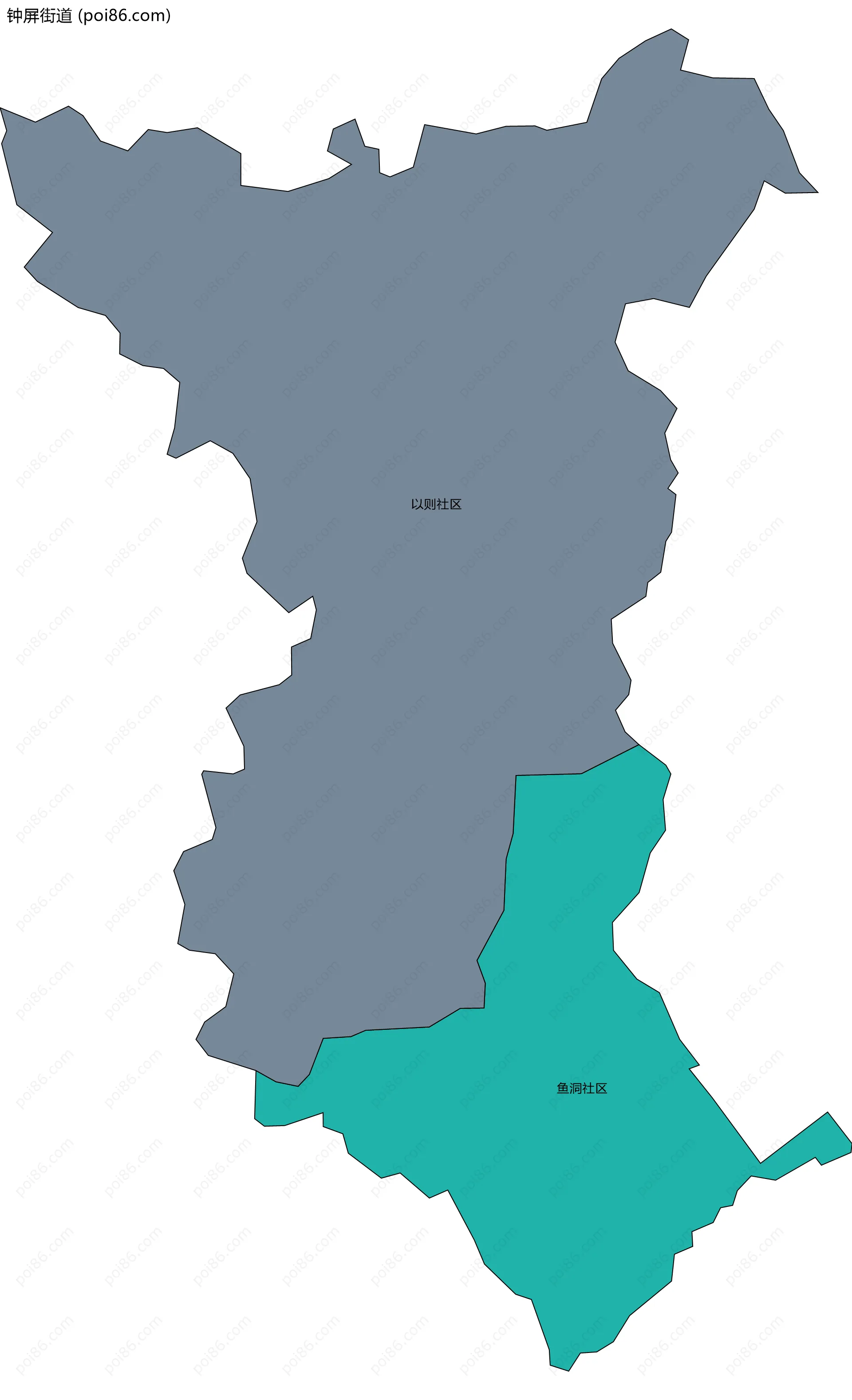 钟屏街道边界地图(五级行政区划)