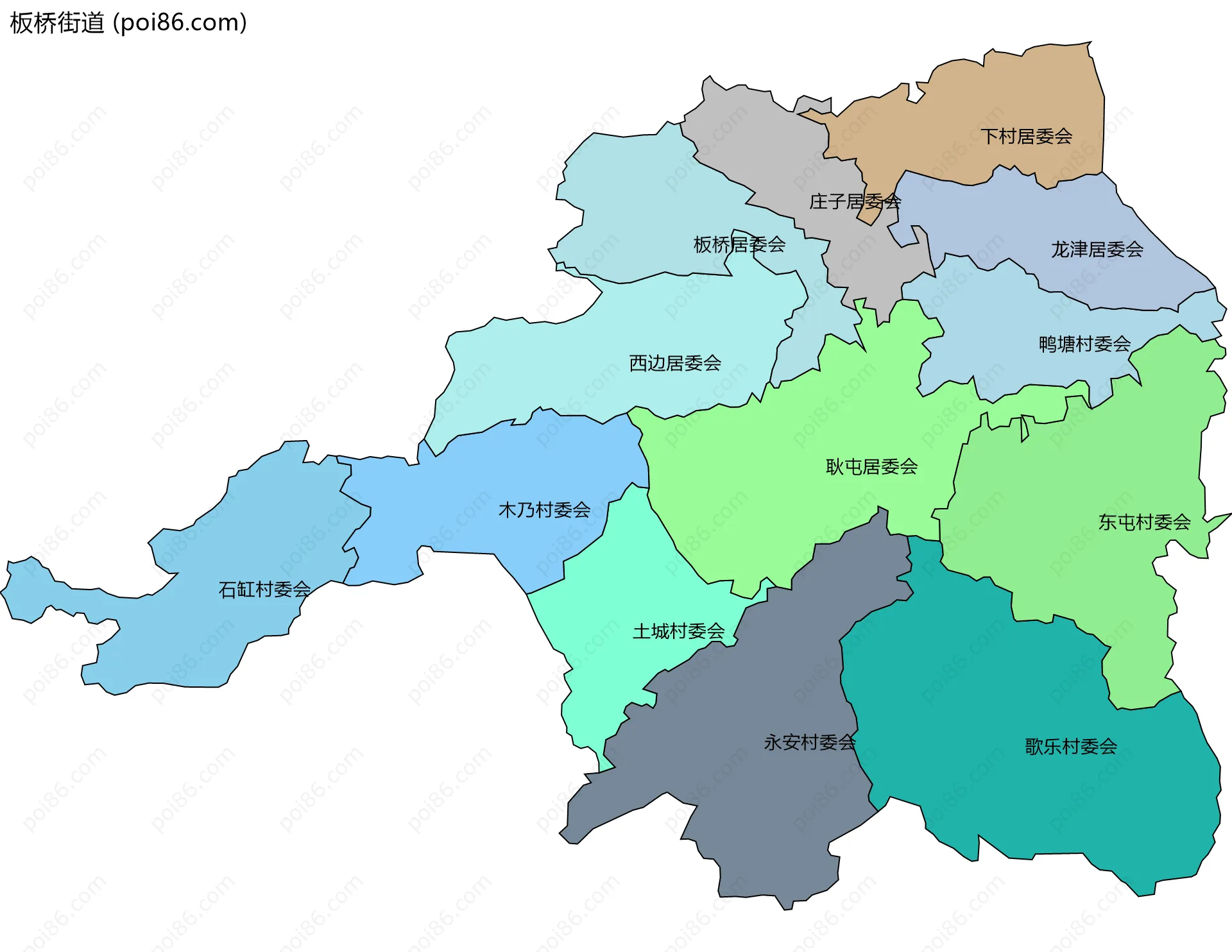 板桥街道边界地图(五级行政区划)