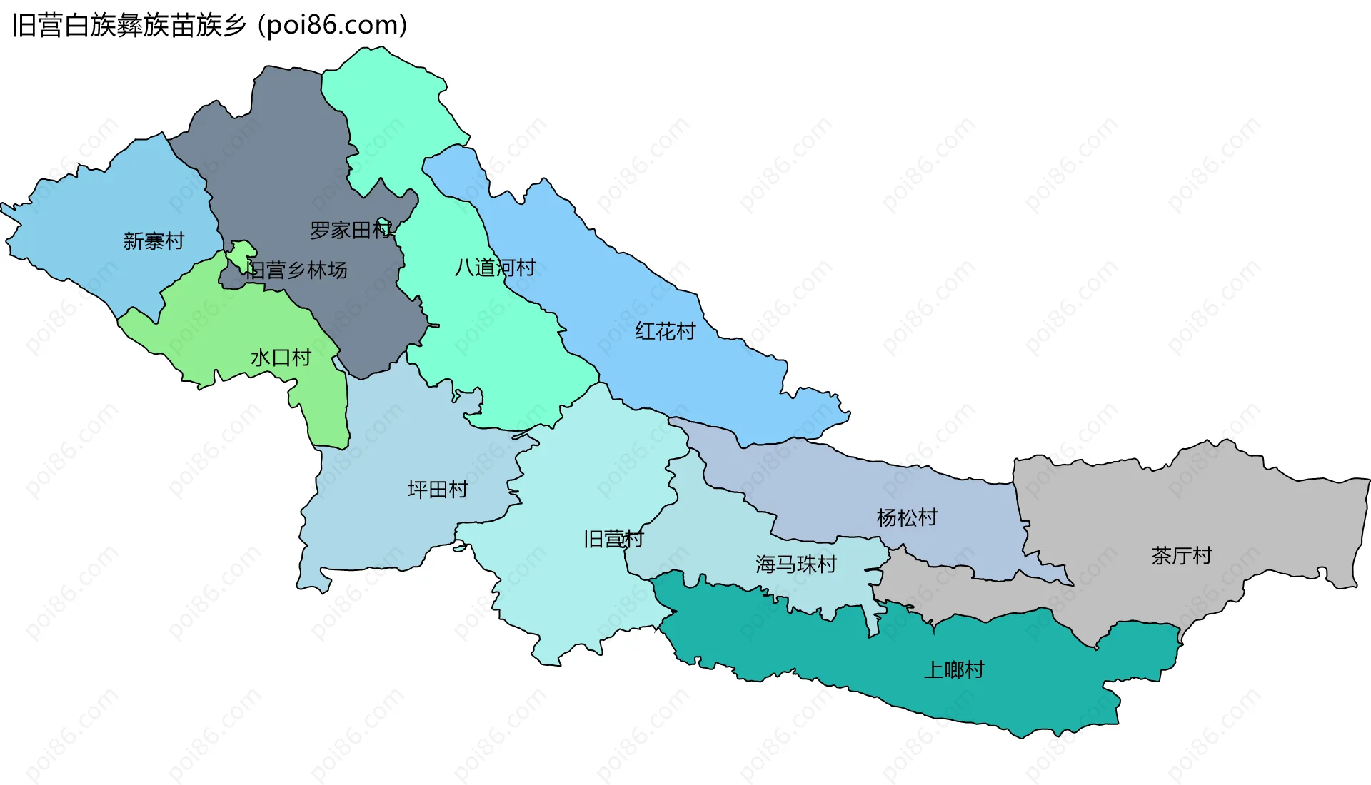 旧营白族彝族苗族乡边界地图(五级行政区划)